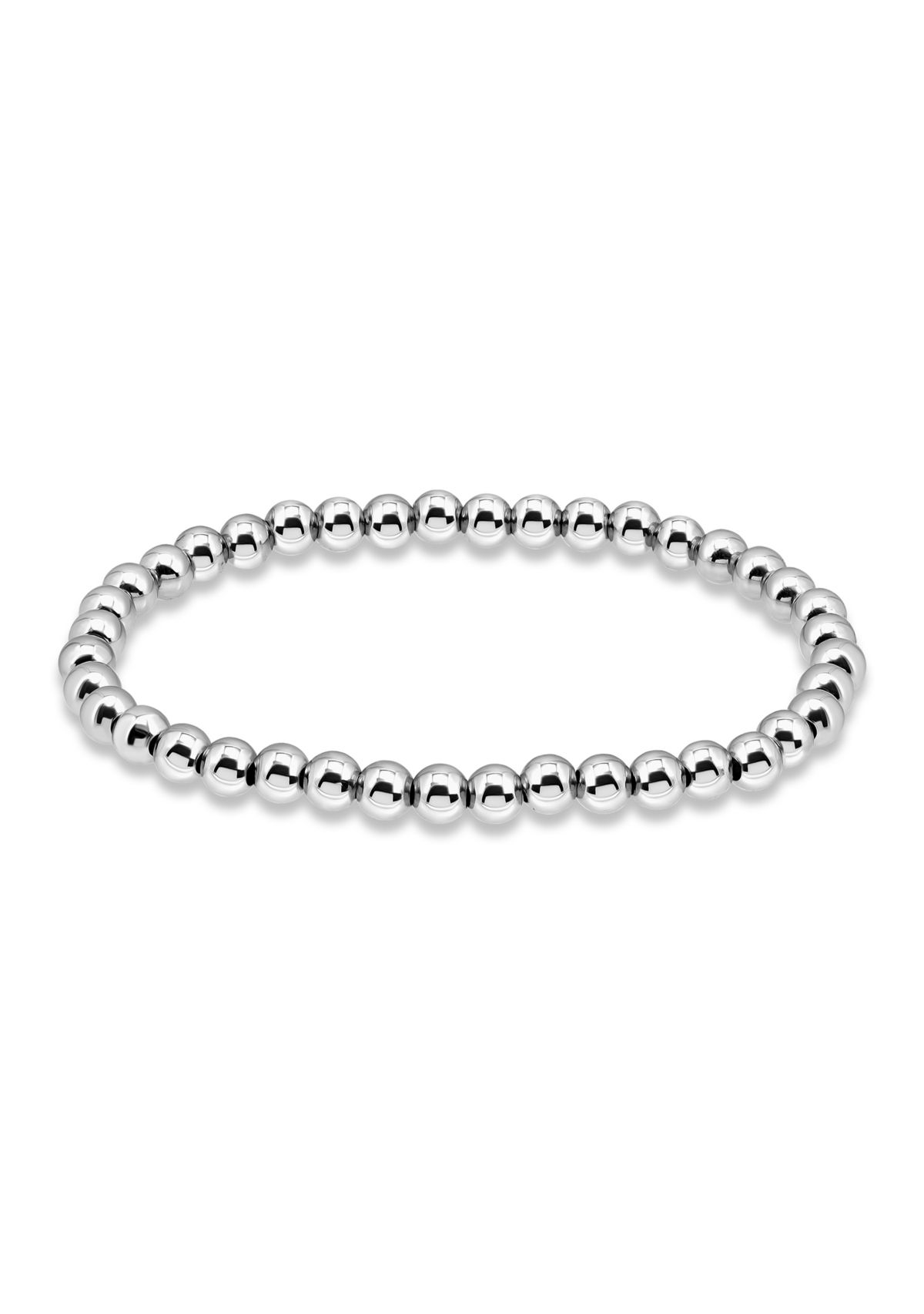 Sterling Silver 5mm Round Beaded Stretch Bracelet