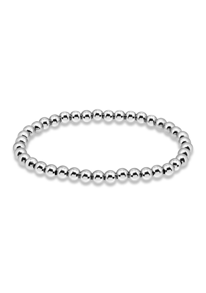 Sterling Silver 5mm Round Beaded Stretch Bracelet