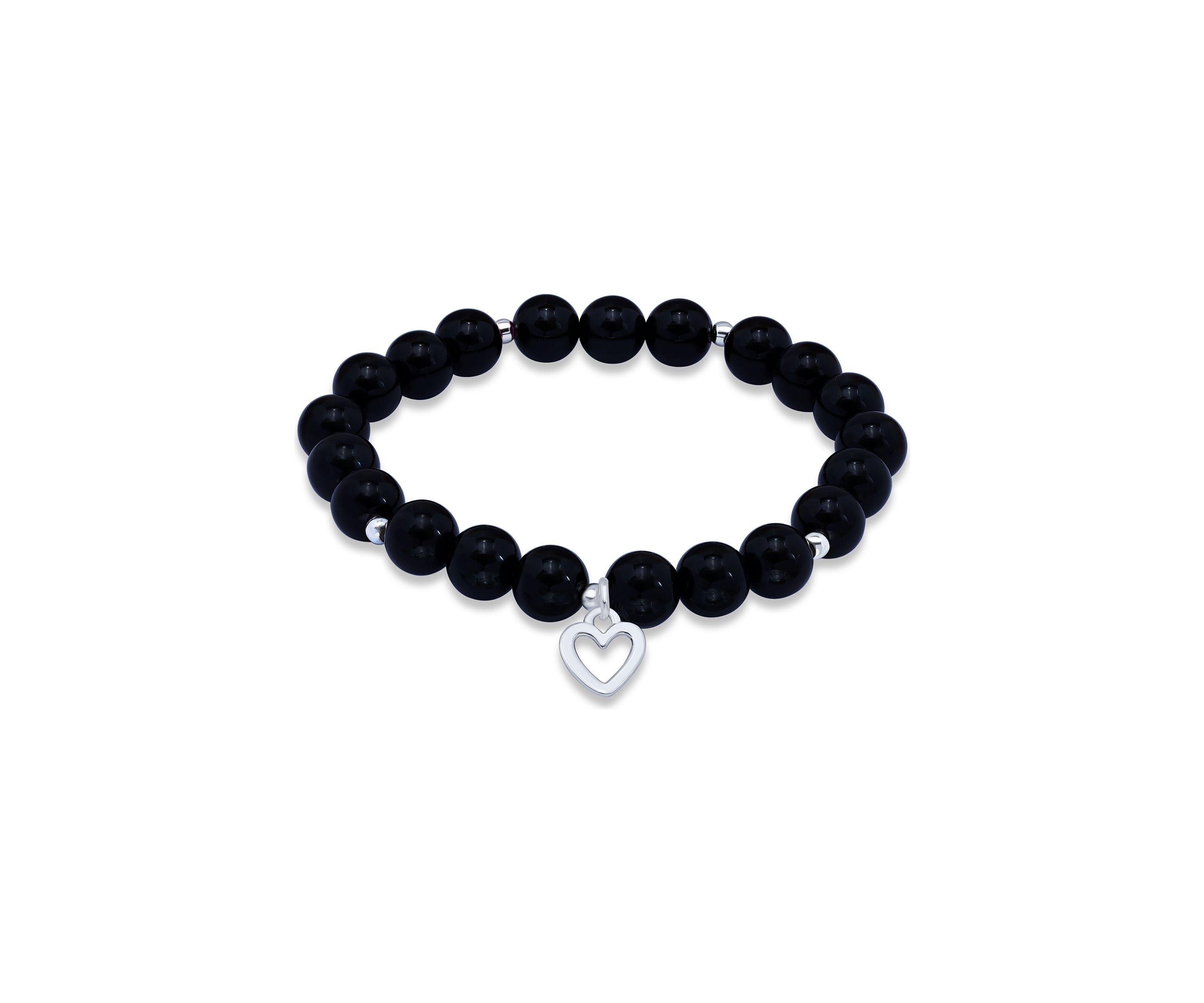 Sterling Silver Heart Charm Bead Bracelet