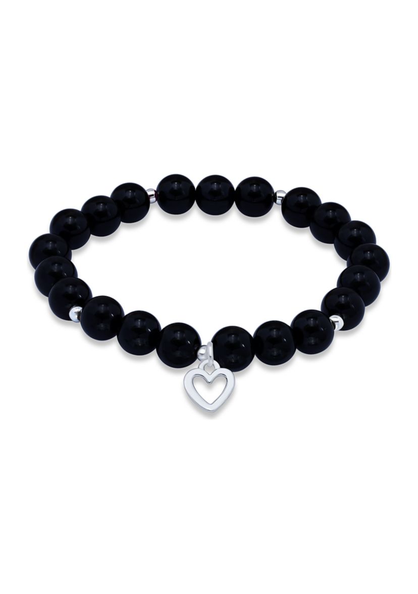 Sterling Silver Heart Charm Bead Bracelet