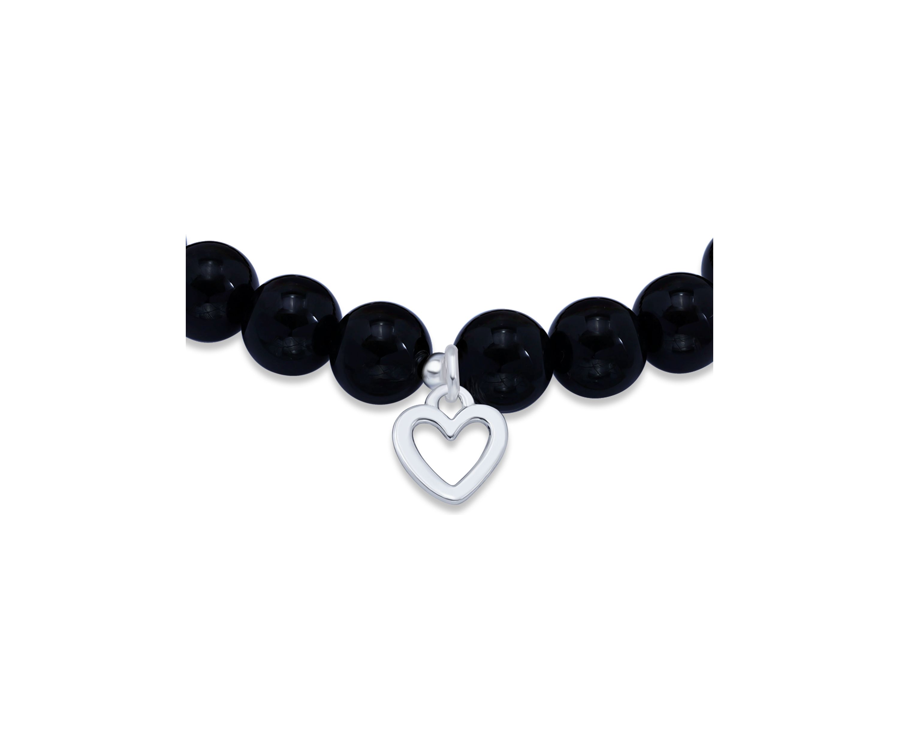 Sterling Silver Heart Charm Bead Bracelet