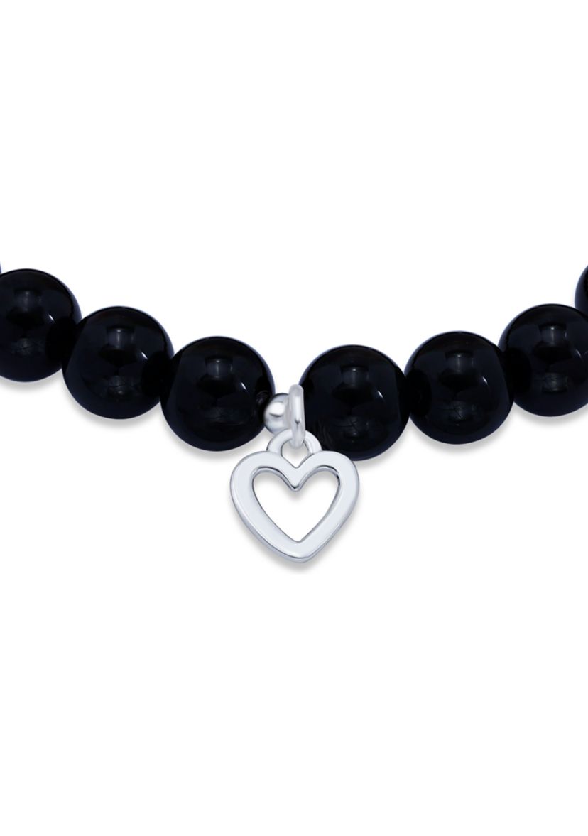 Sterling Silver Heart Charm Bead Bracelet