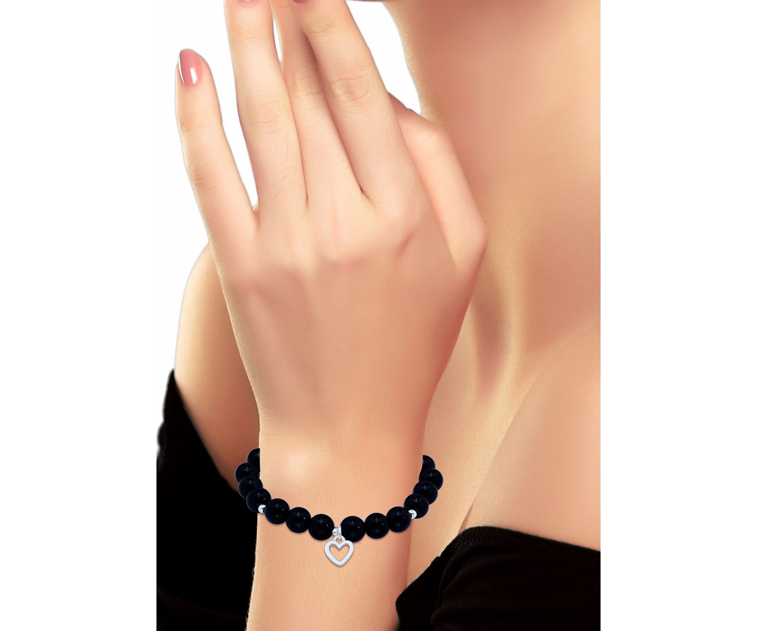 Sterling Silver Heart Charm Bead Bracelet