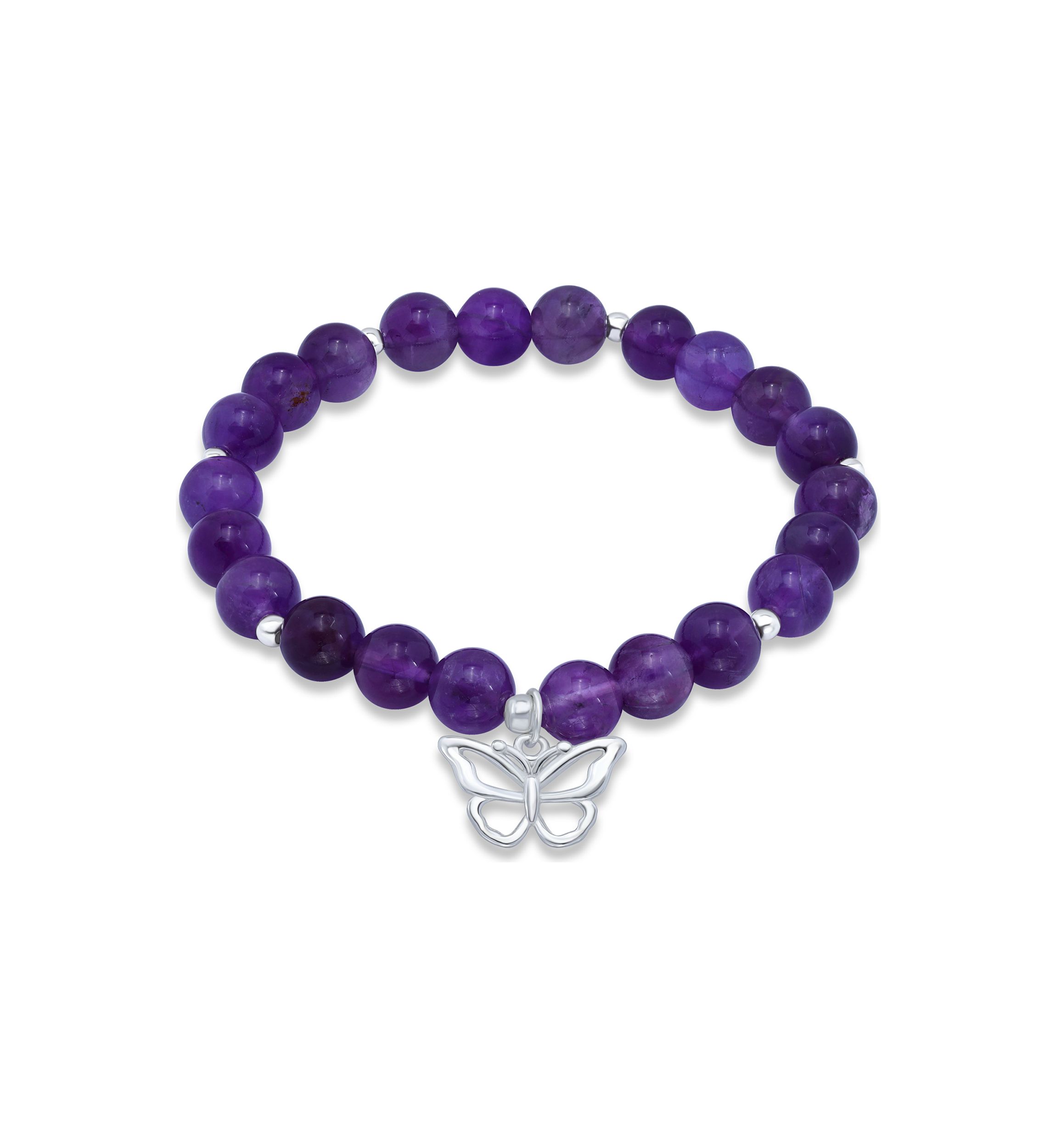 Sterling Silver Butterfly Charm Beaded Bracelet