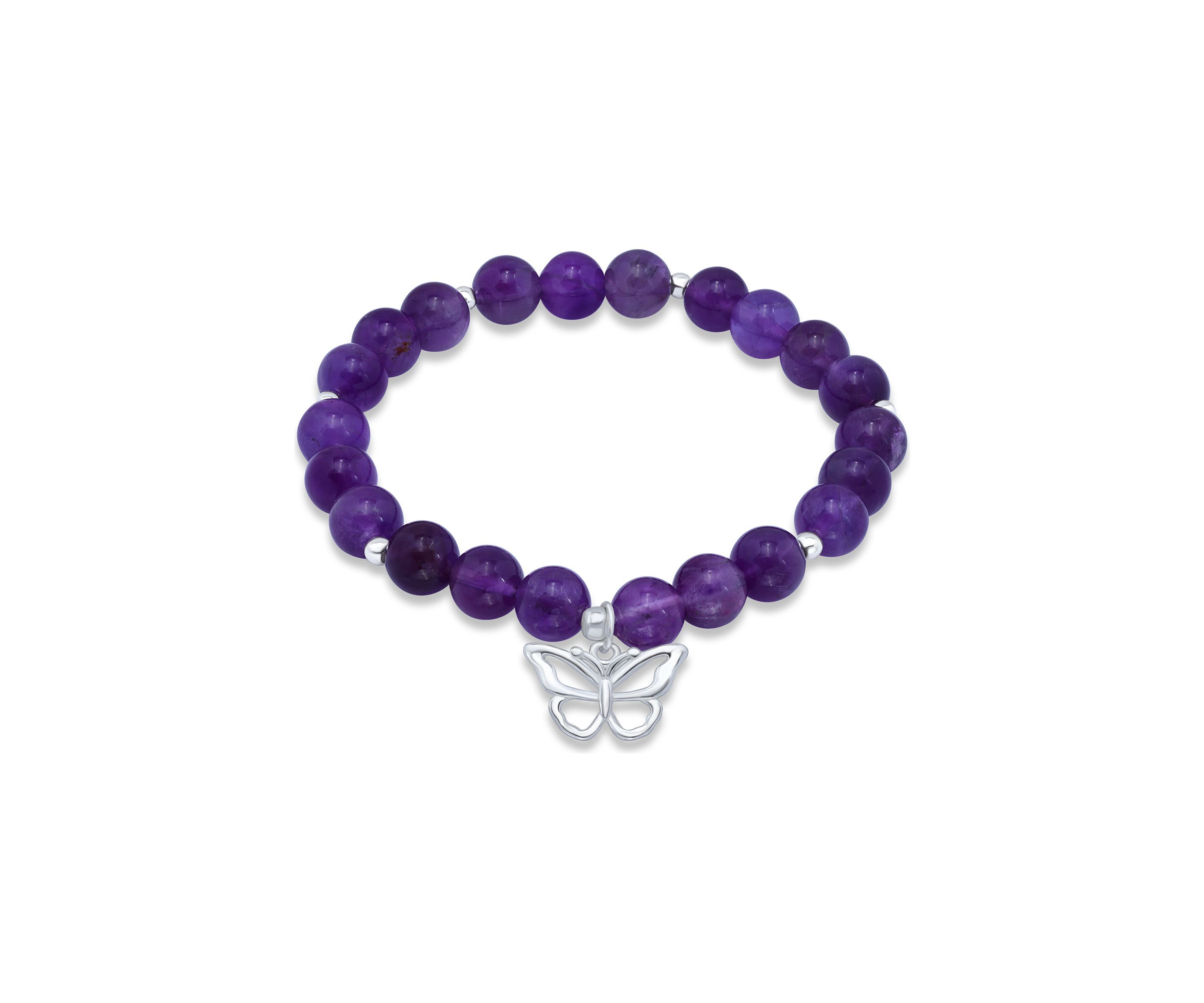 Sterling Silver Butterfly Charm Beaded Bracelet