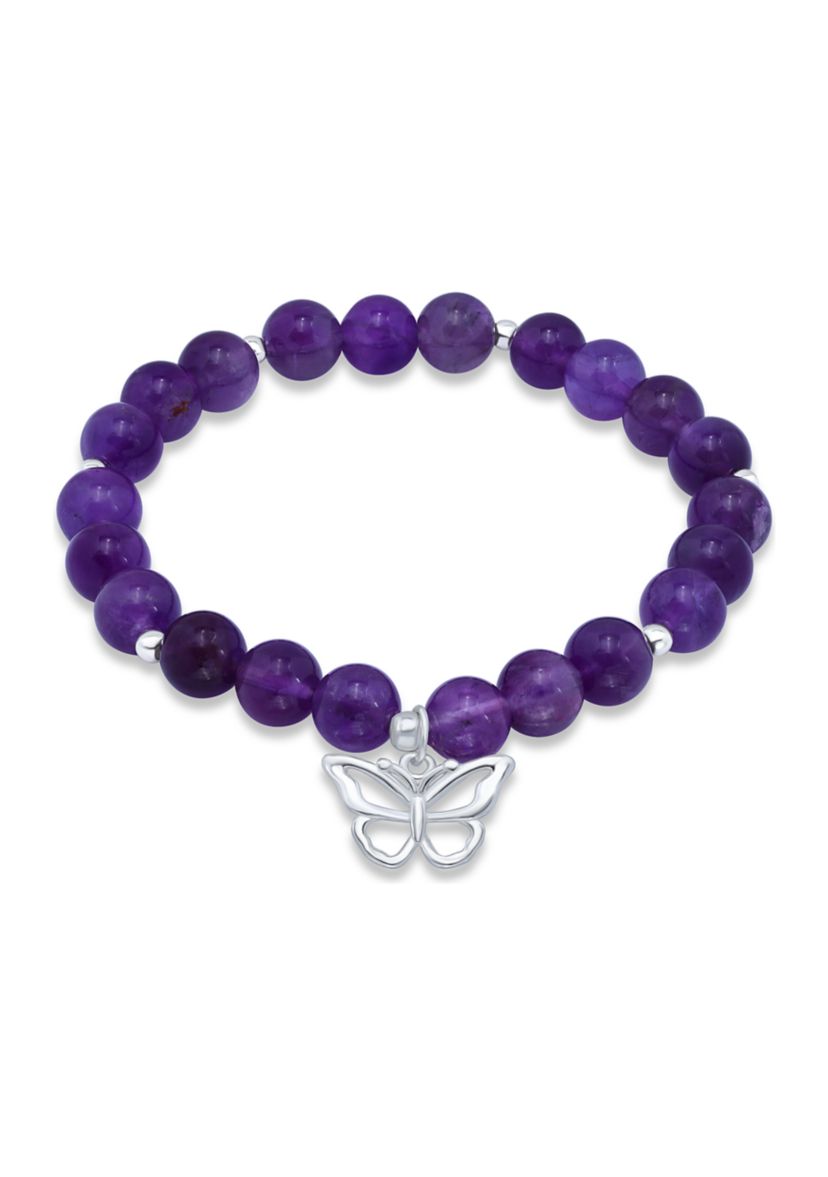 Sterling Silver Butterfly Charm Beaded Bracelet