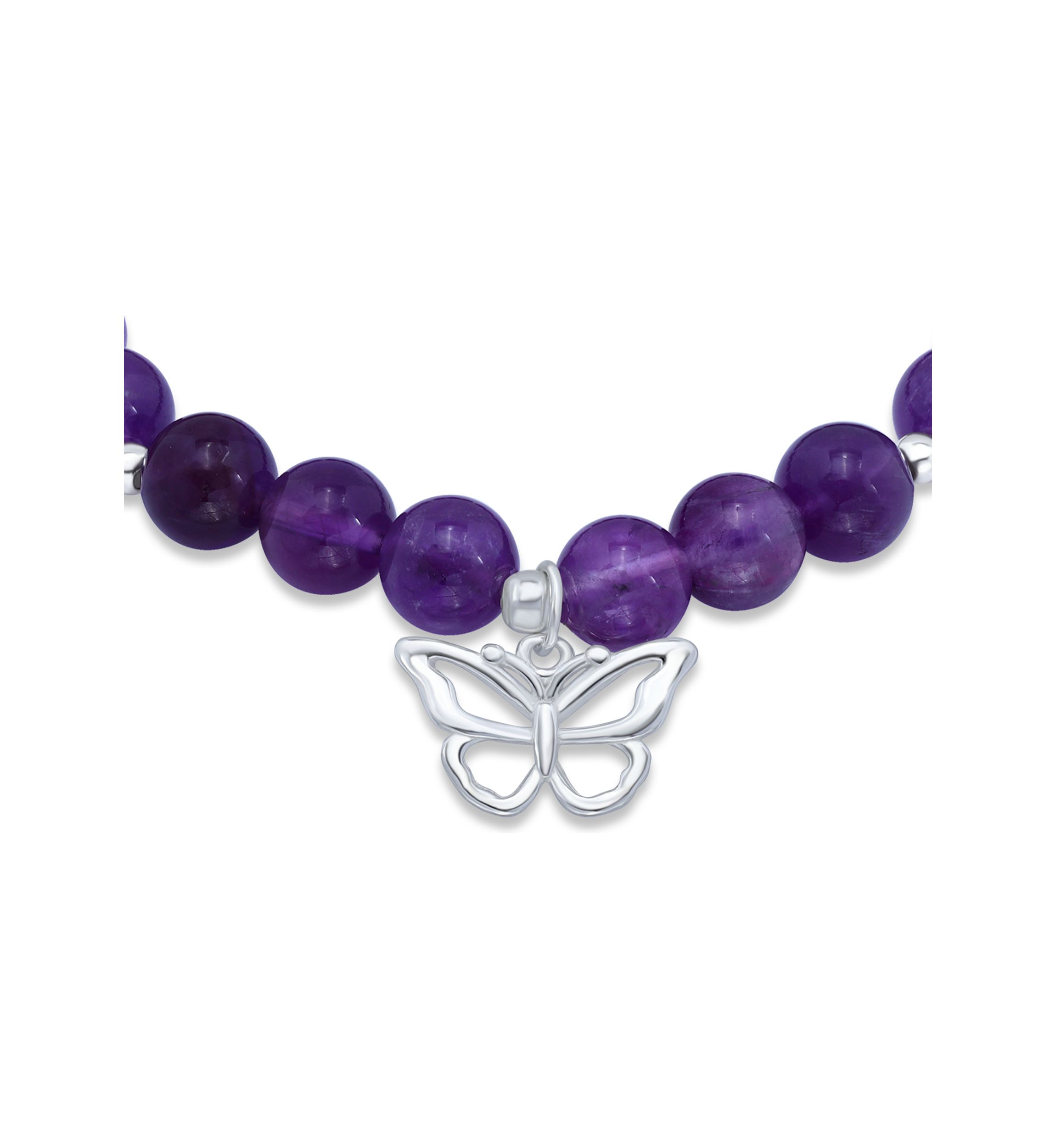 Sterling Silver Butterfly Charm Beaded Bracelet