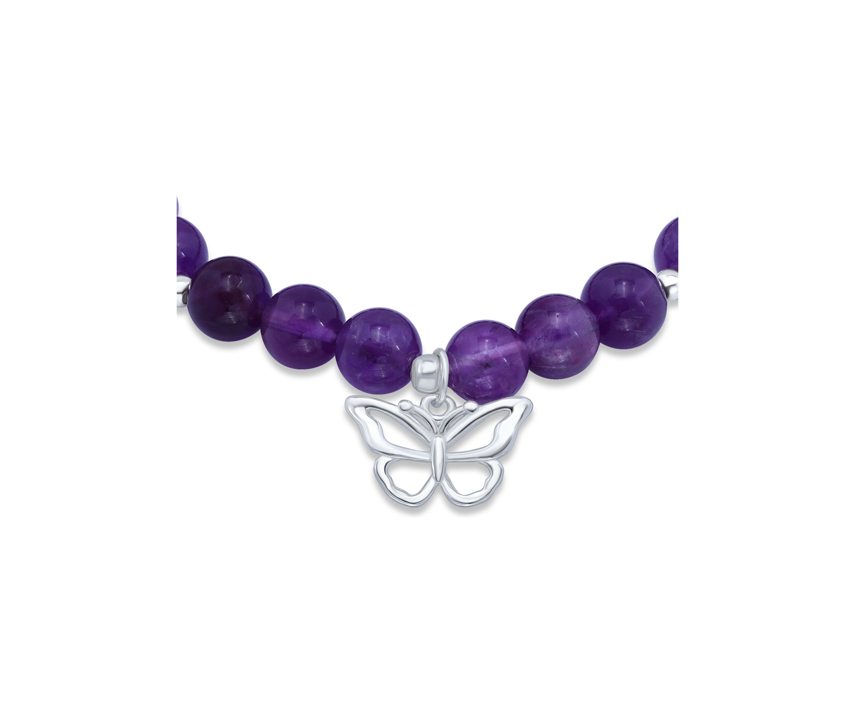 Sterling Silver Butterfly Charm Beaded Bracelet