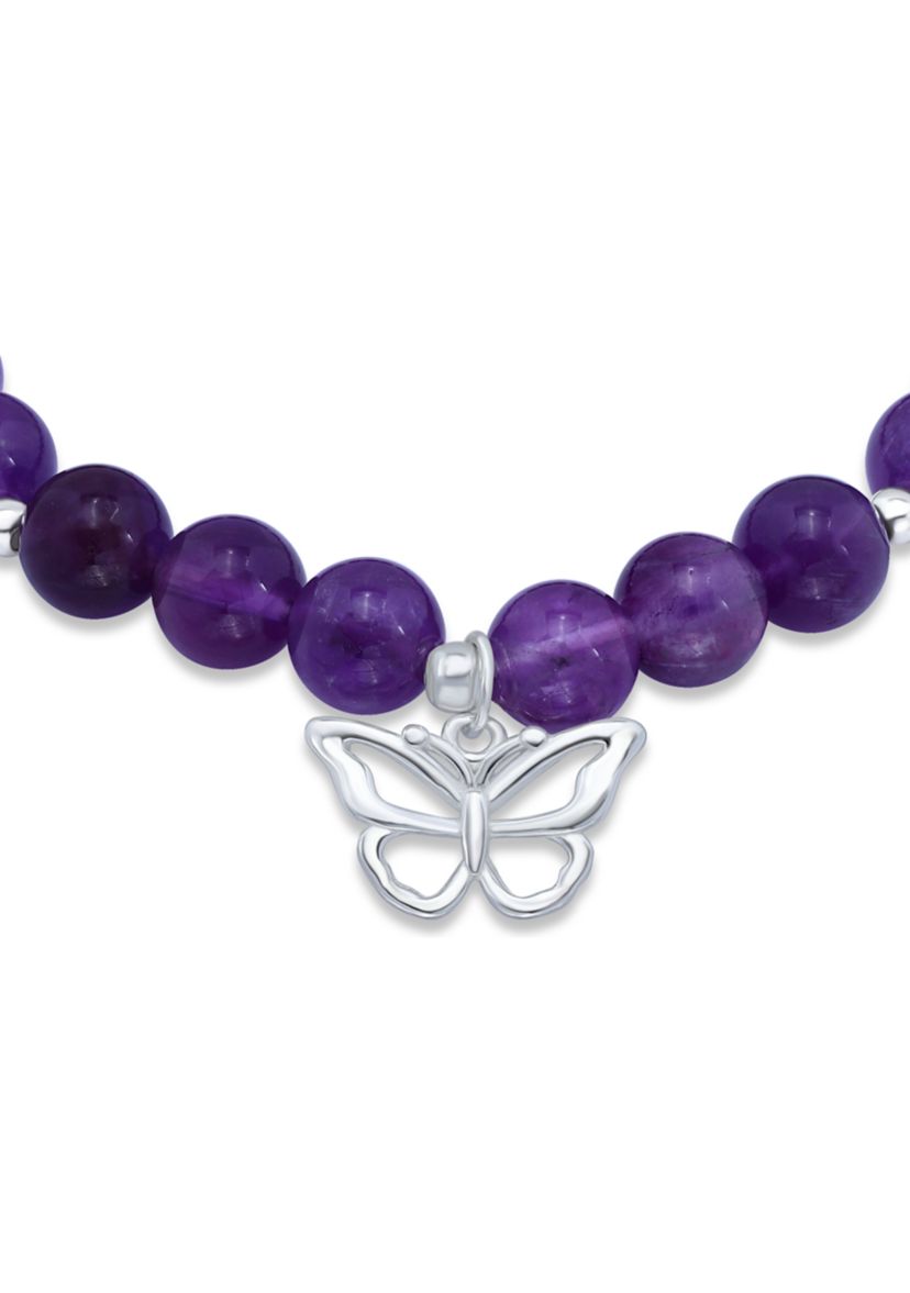 Sterling Silver Butterfly Charm Beaded Bracelet
