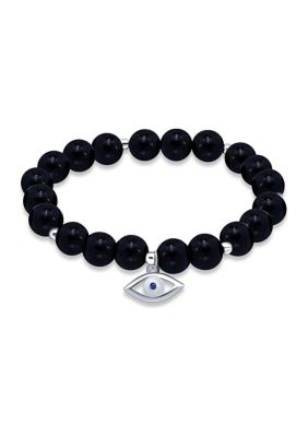 B.Brilliant Sterling Silver Evil Eye Charm Bead Bracelet, 7.25 in