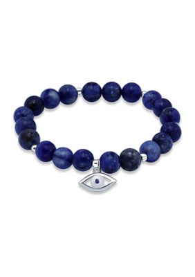 B.Brilliant Sterling Silver Evil Eye Charm Bead Bracelet, 7.25 in