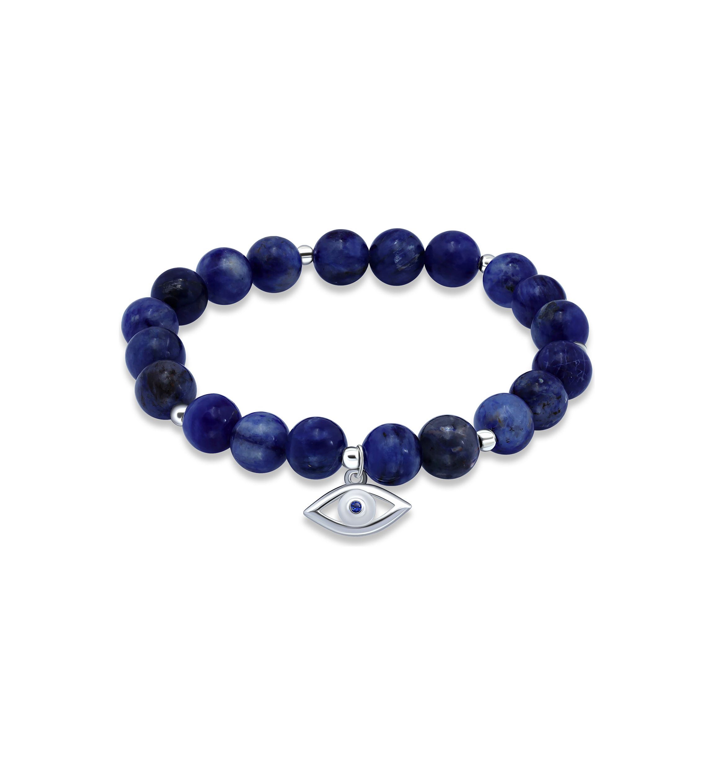 Sterling Silver Evil Eye Charm Bead Bracelet