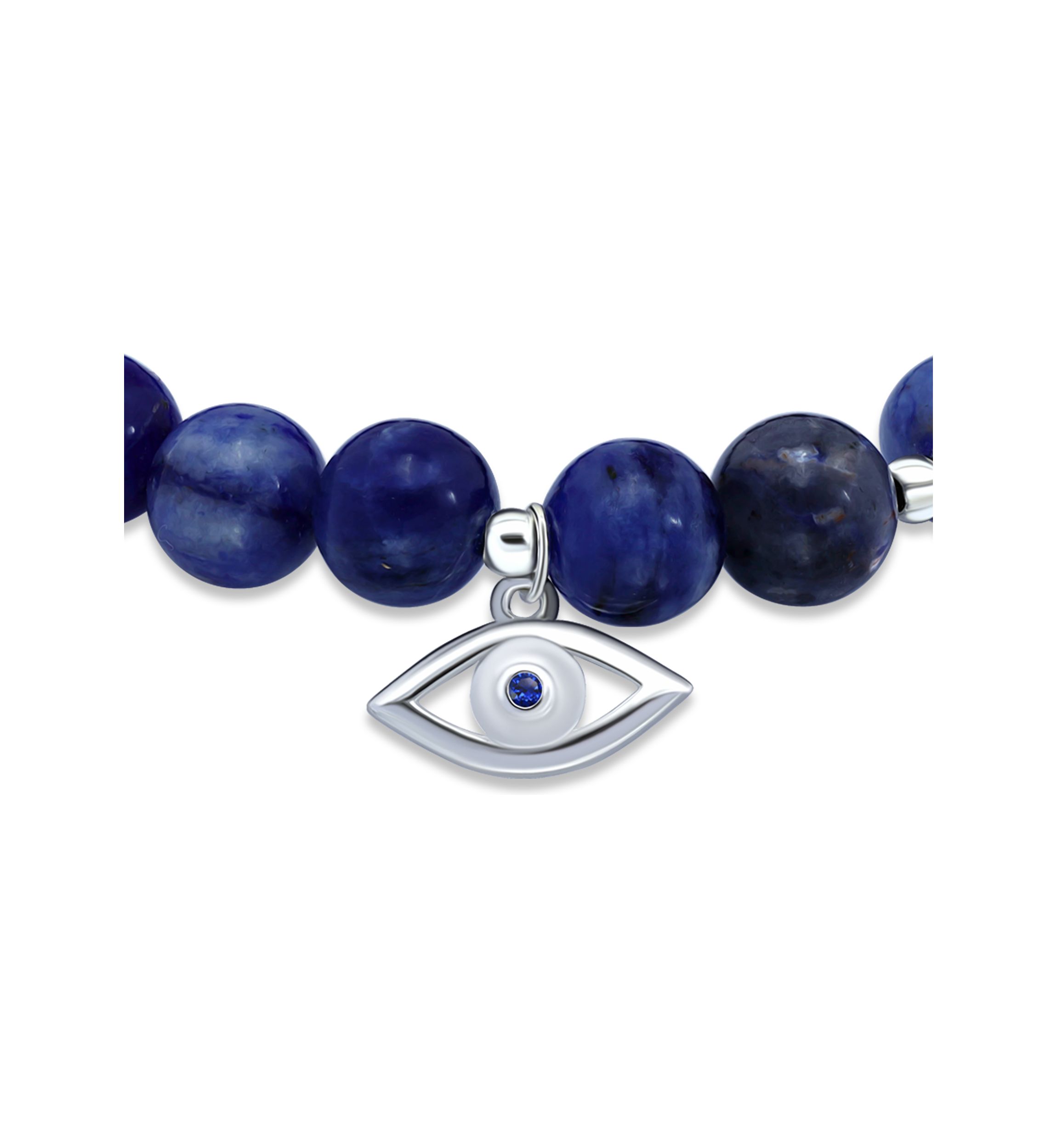 Sterling Silver Evil Eye Charm Bead Bracelet