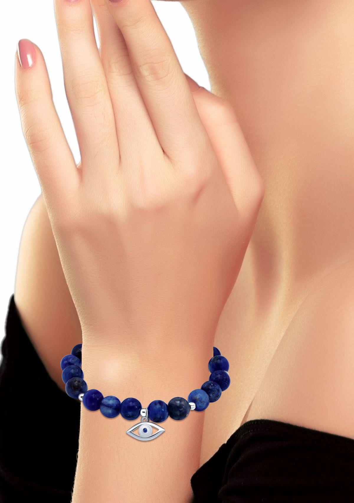 Sterling Silver Evil Eye Charm Bead Bracelet