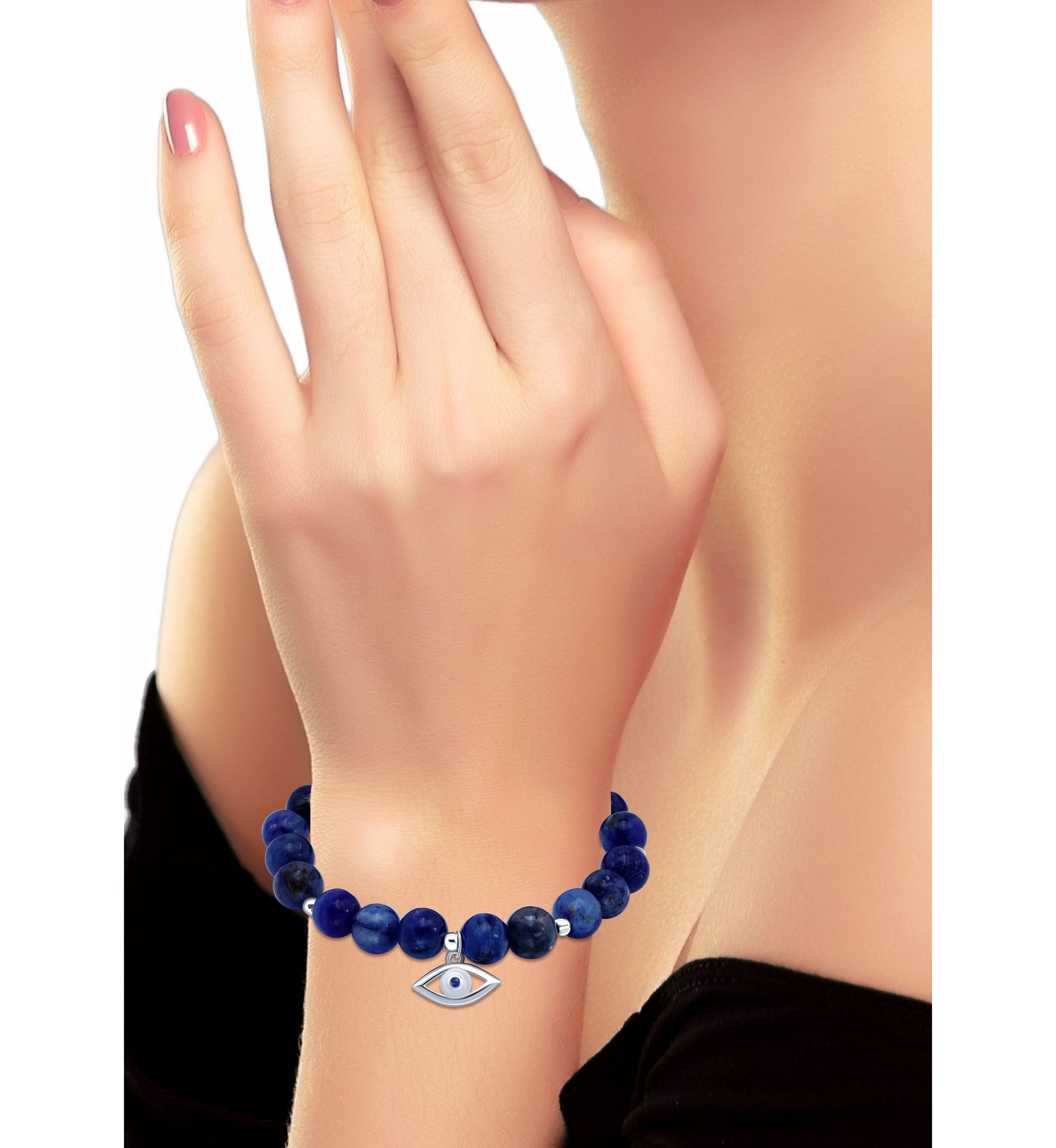 Sterling Silver Evil Eye Charm Bead Bracelet