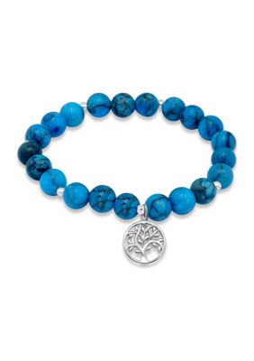B.Brilliant Sterling Silver Tree of Life Charm Bead Bracelet, 7.25 in