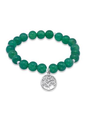 B.Brilliant Sterling Silver Tree of Life Charm Bead Bracelet, 7.25 in