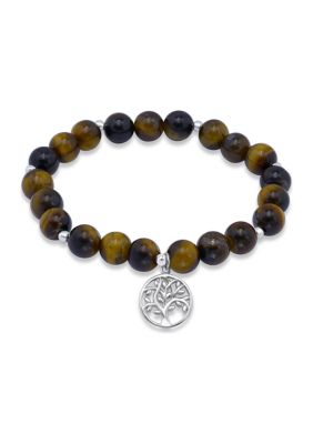 B.Brilliant Sterling Silver Tree of Life Charm Bead Bracelet