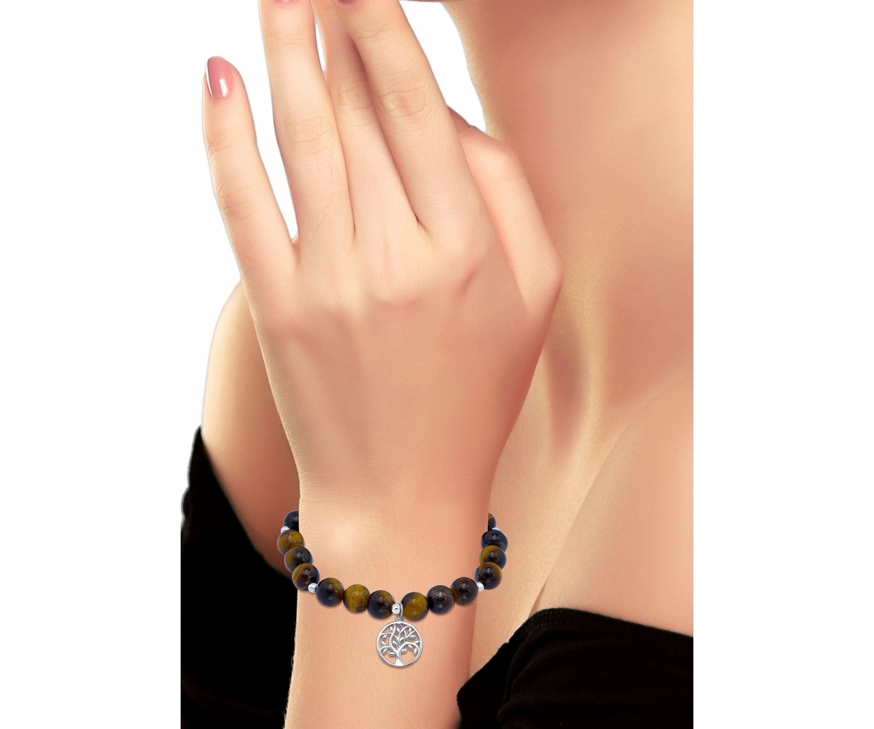 Sterling Silver Tree of Life Charm Bead Bracelet