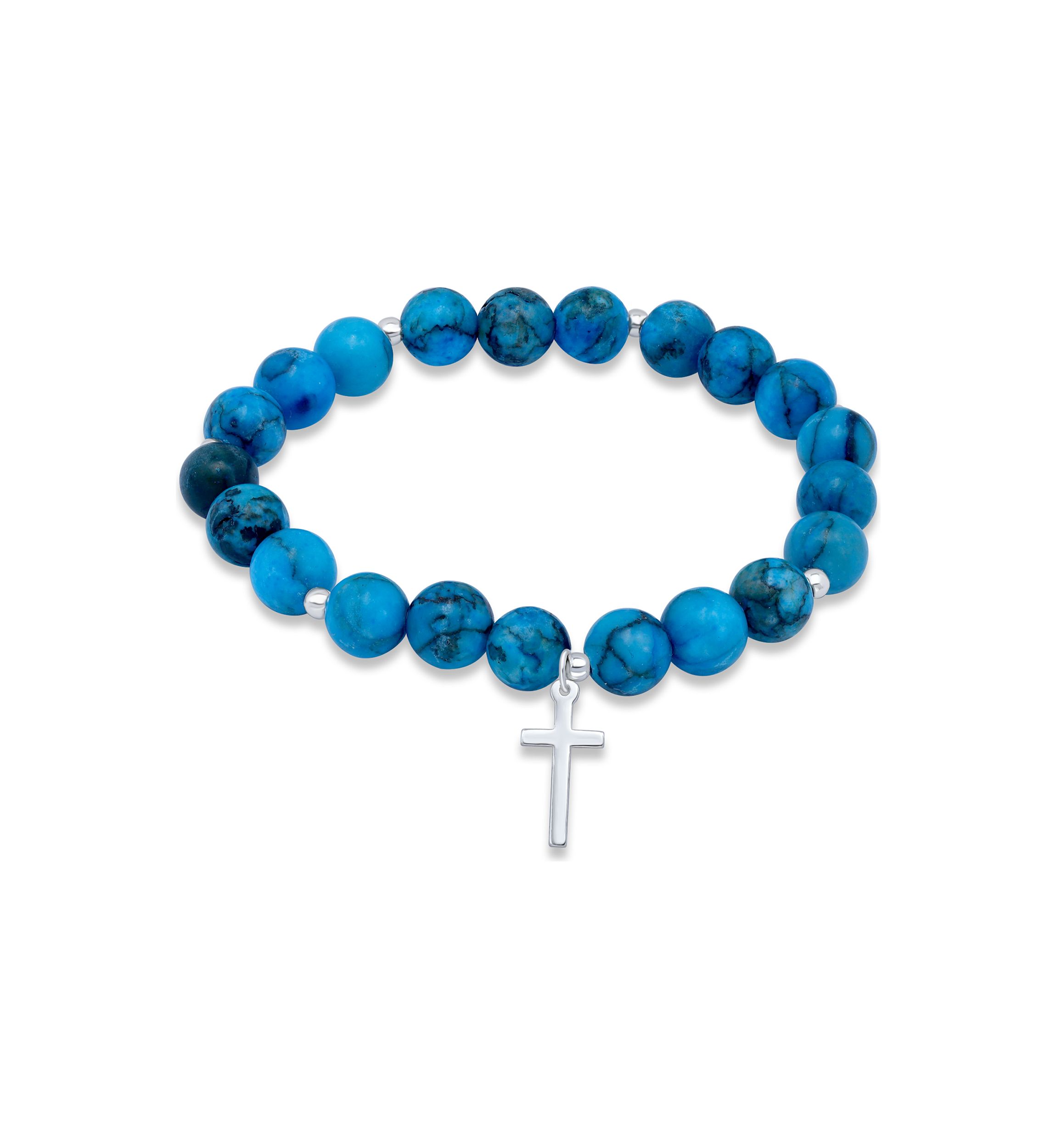 Sterling Silver Cross Charm Bead Bracelet