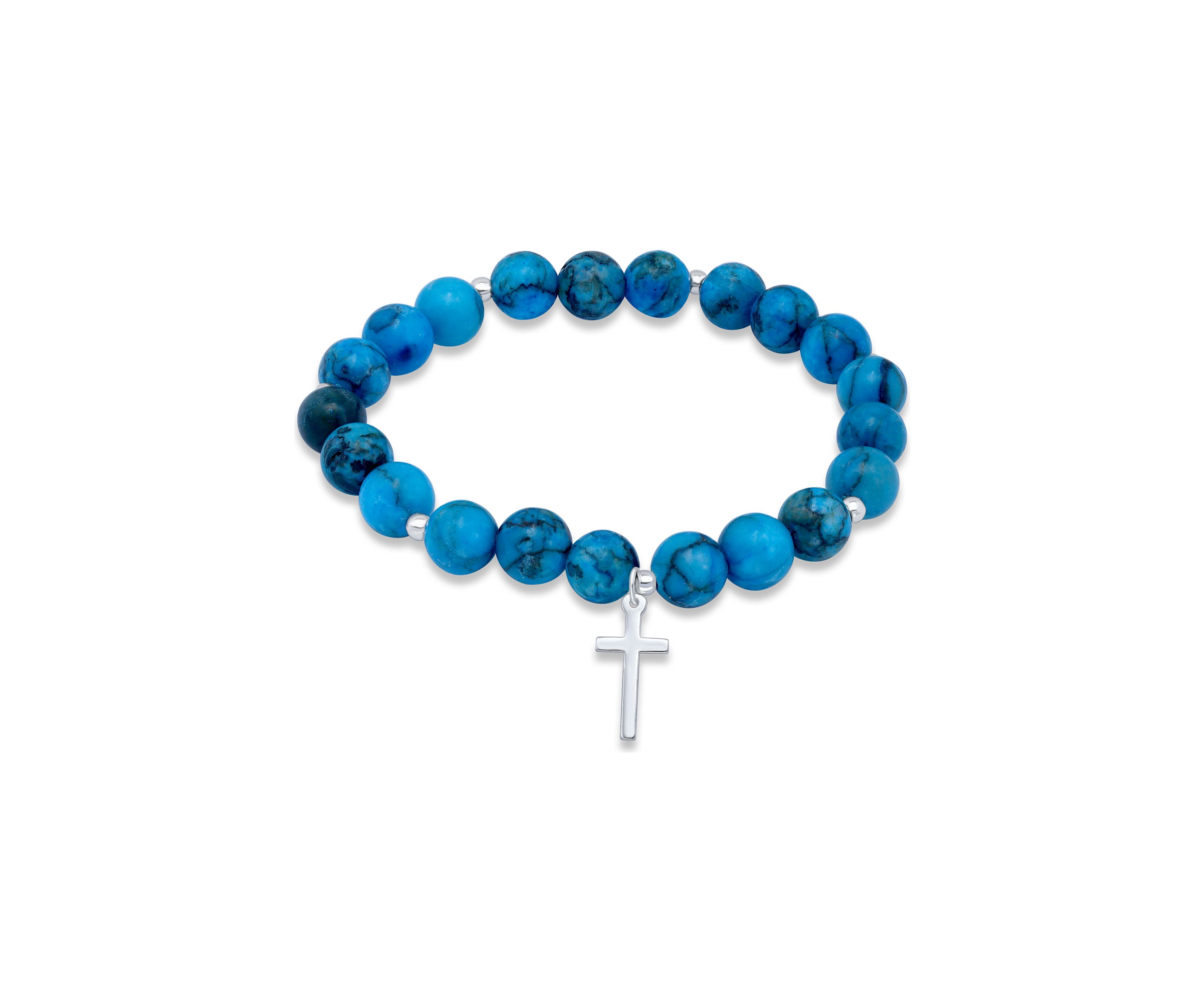 Sterling Silver Cross Charm Bead Bracelet