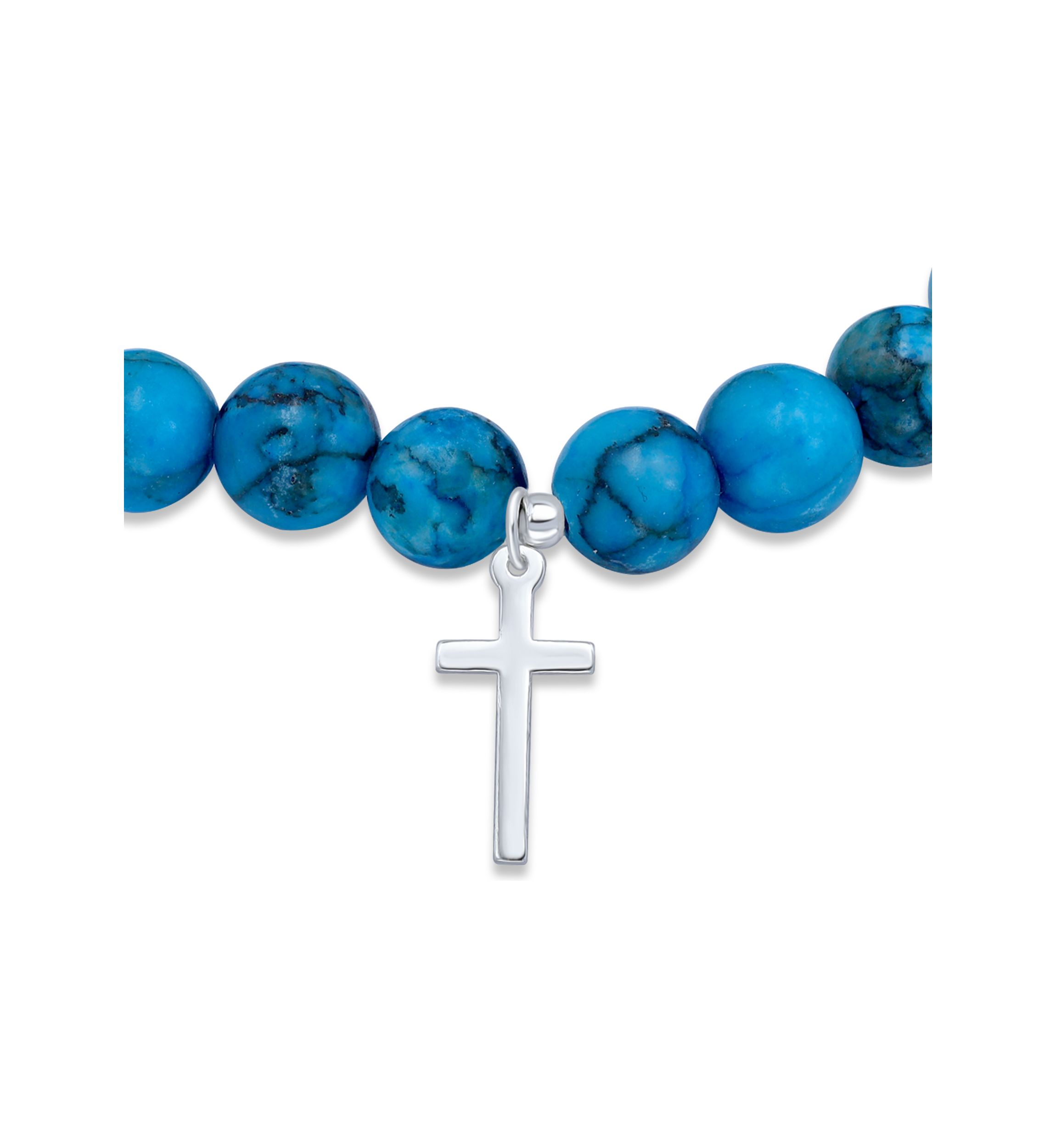 Sterling Silver Cross Charm Bead Bracelet