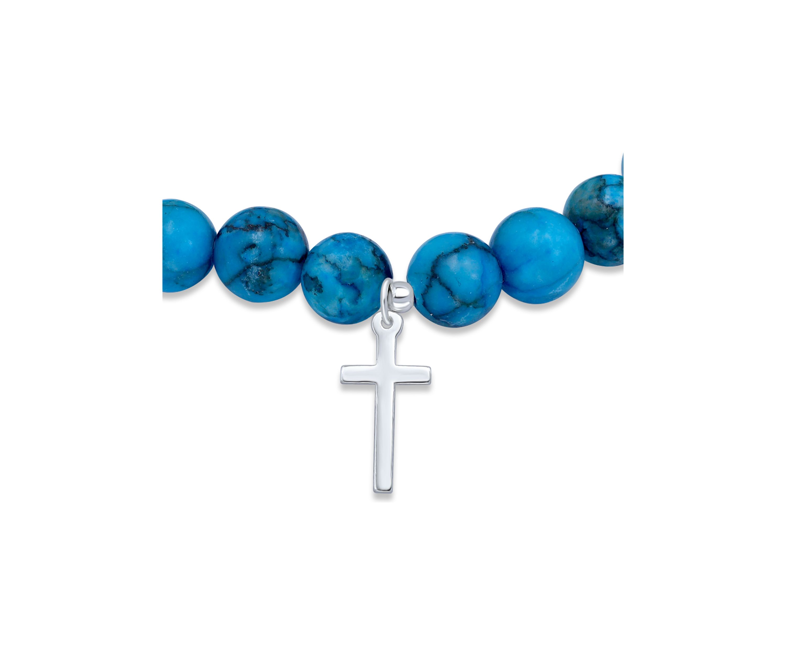 Sterling Silver Cross Charm Bead Bracelet