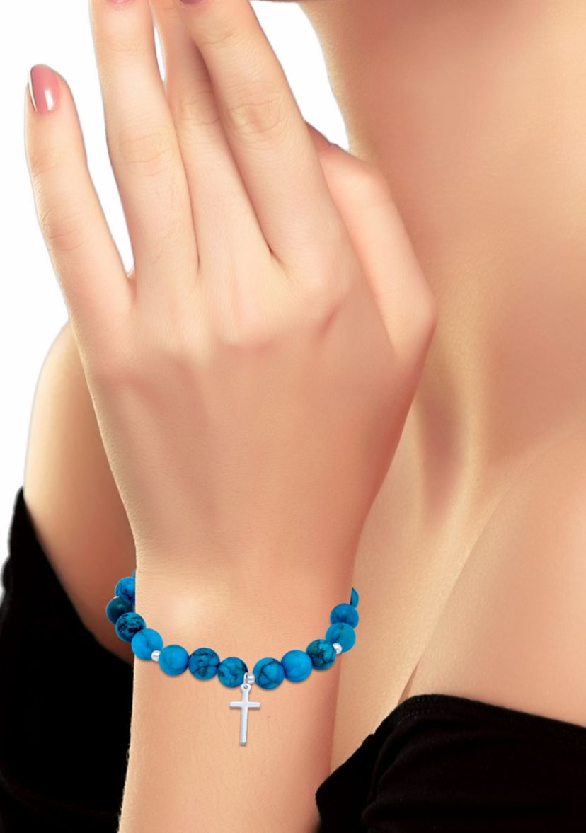 Sterling Silver Cross Charm Bead Bracelet