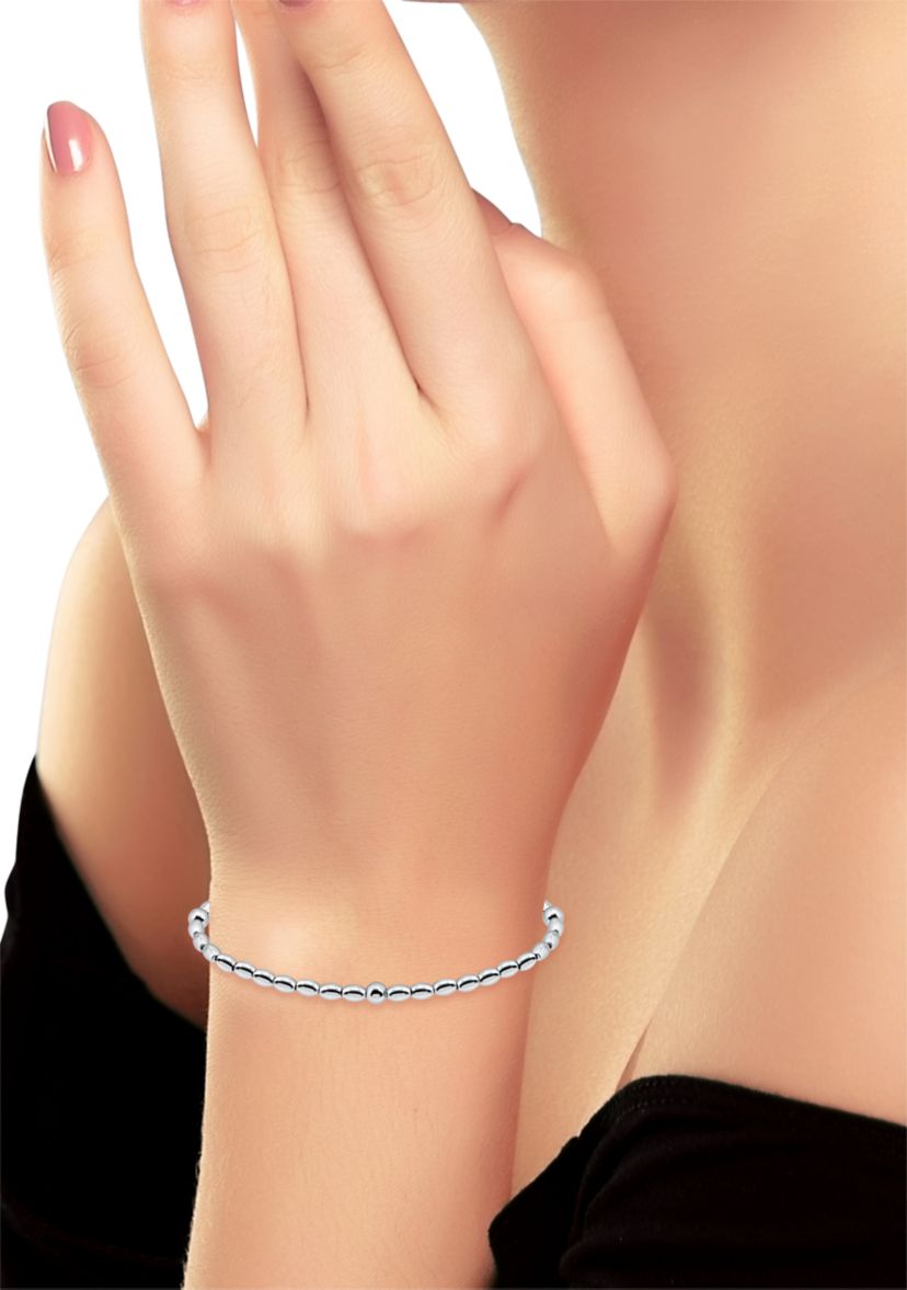 Sterling Silver Round with Oval Beaded Bracelet