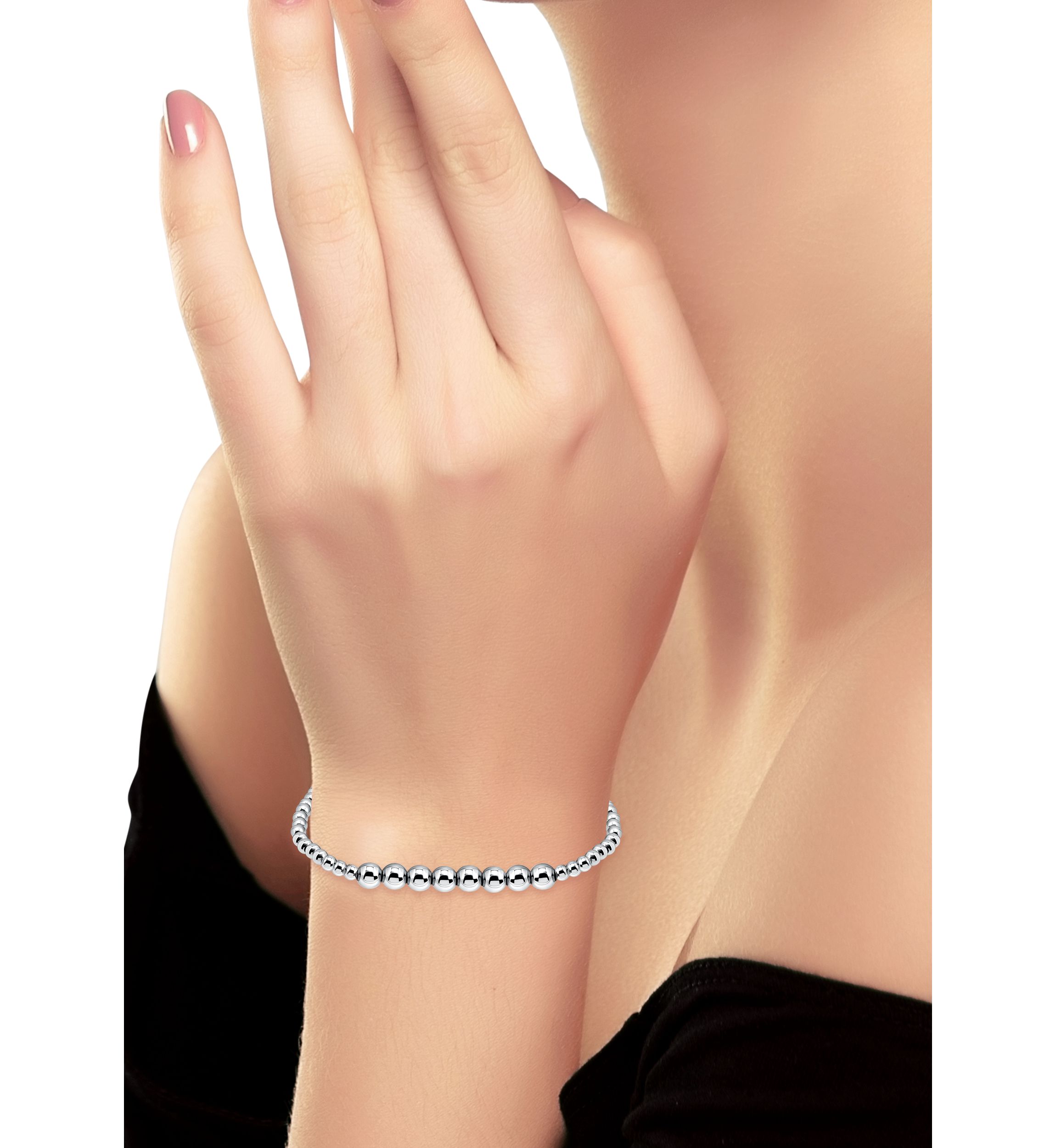 Sterling Silver Round Accent Bead Stretch Bracelet