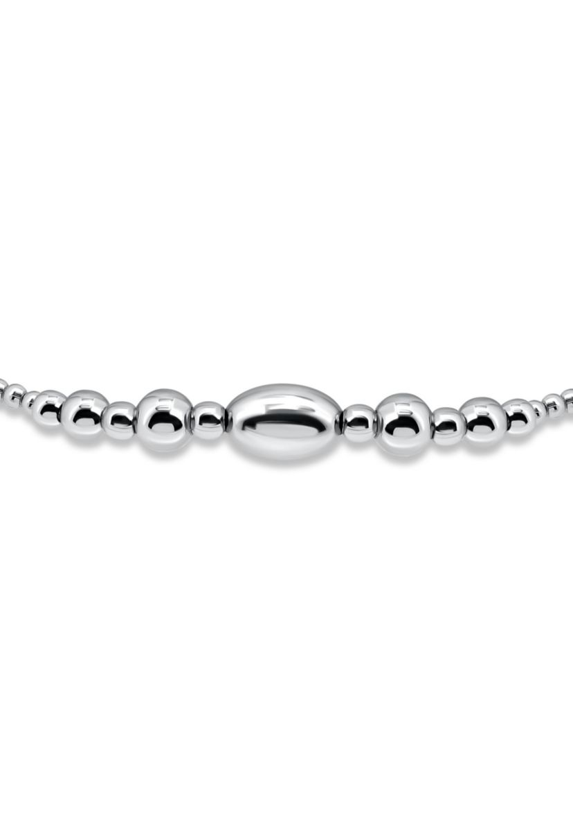 Sterling Silver Oval and Round Beaded Stretch Bracelet