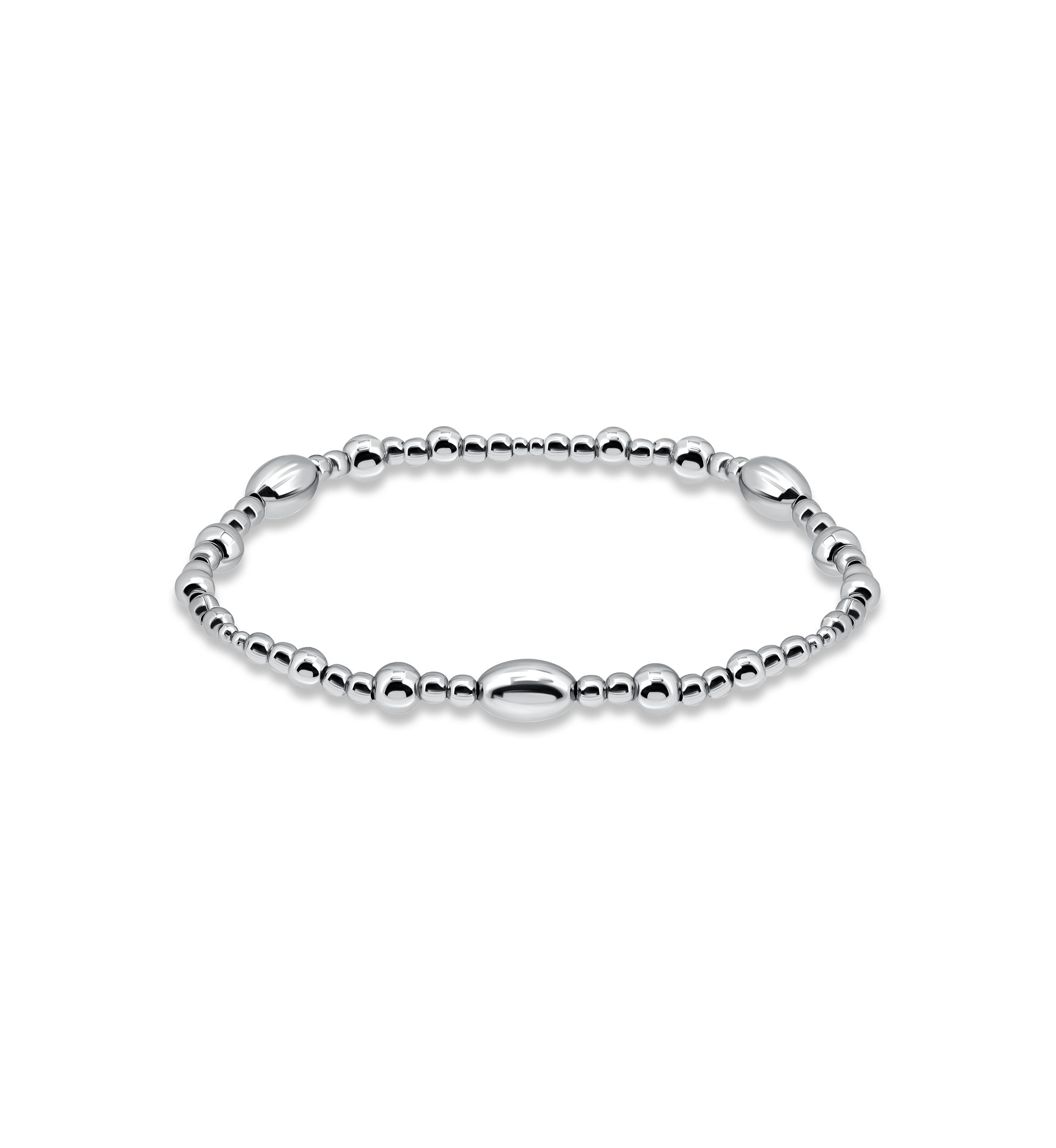 Sterling Silver 6mm Oval Rounded Bead Stretch Bracelet