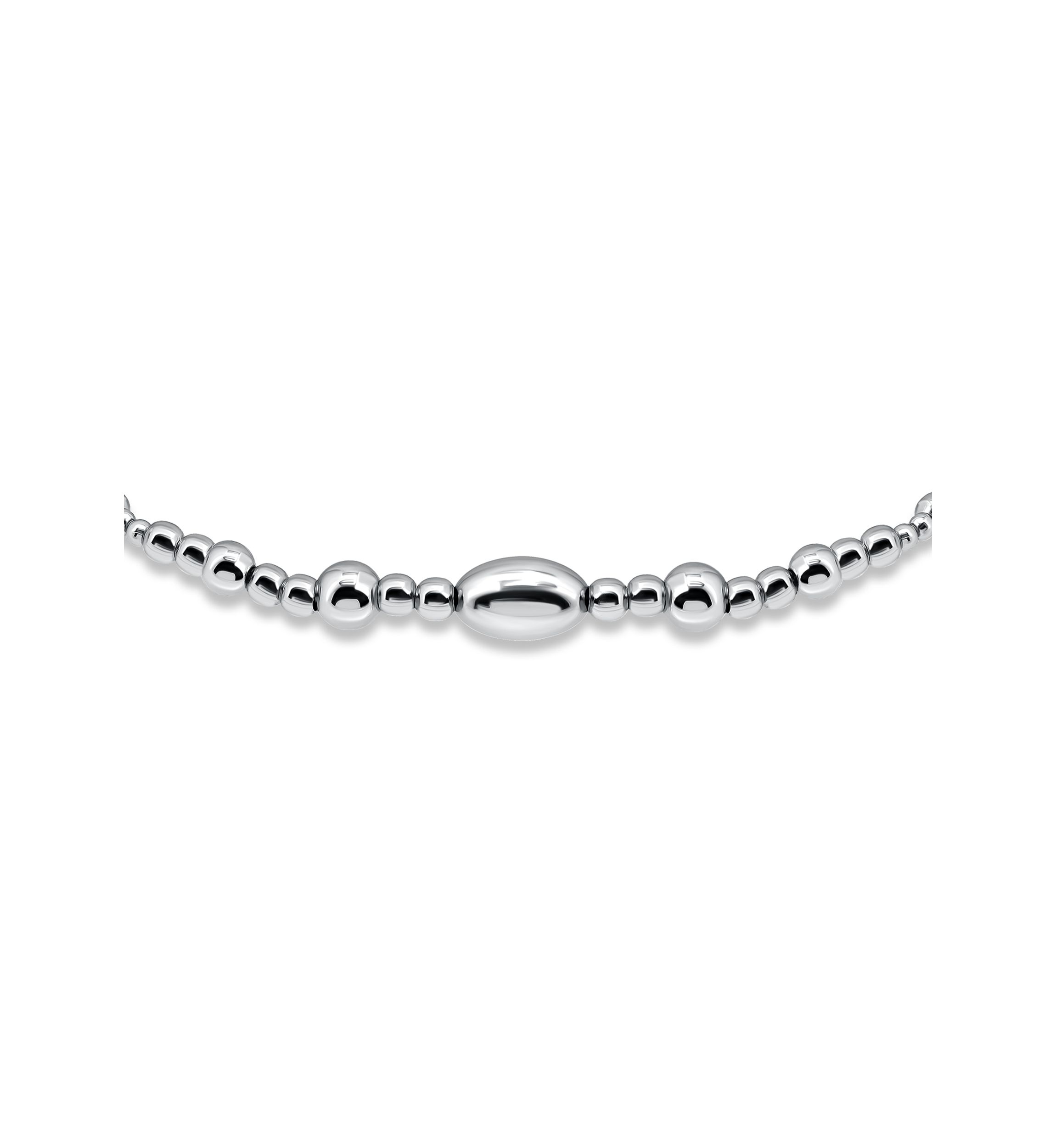Sterling Silver 6mm Oval Rounded Bead Stretch Bracelet