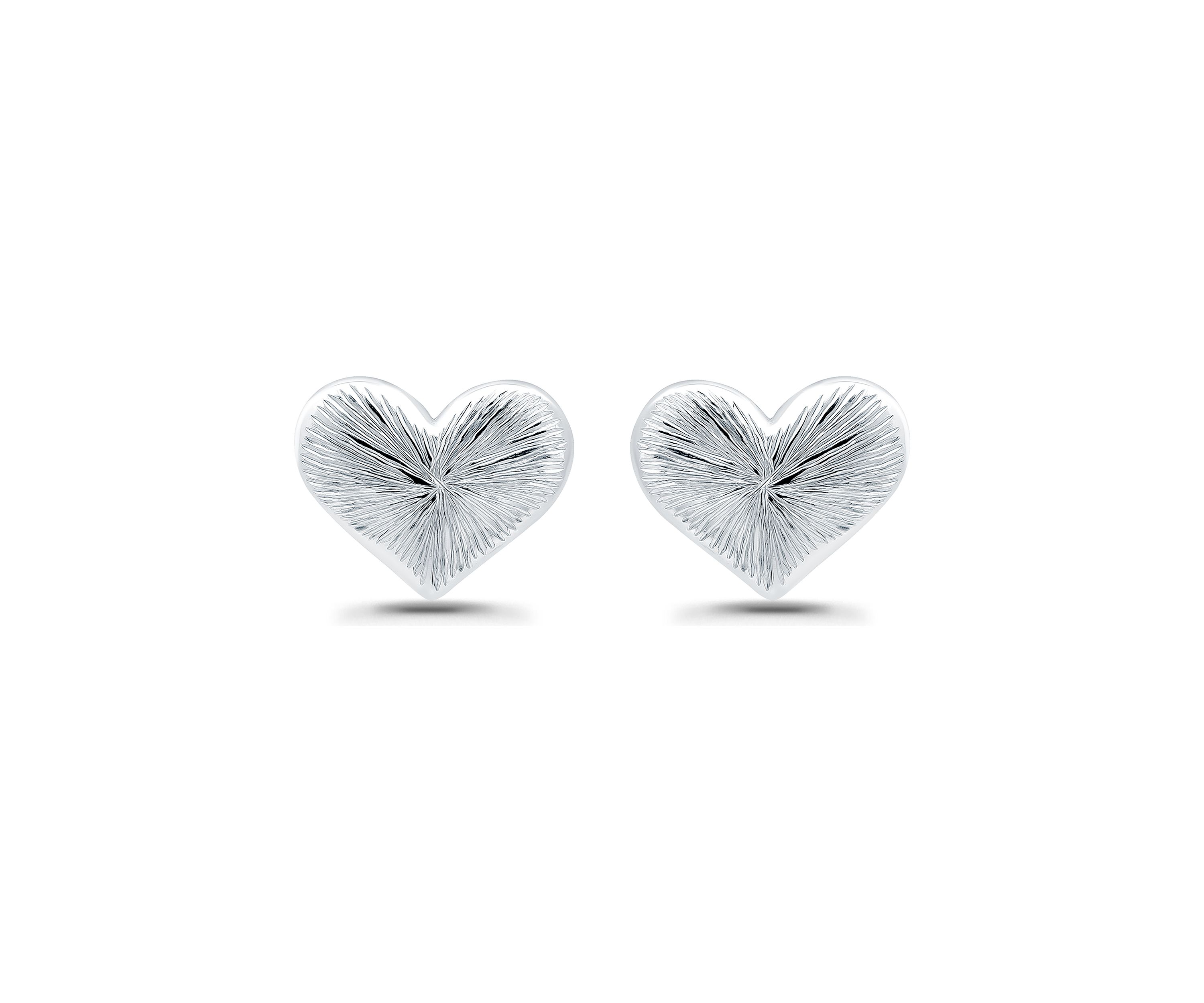 Sterling Silver Etched Heart Stud Earrings