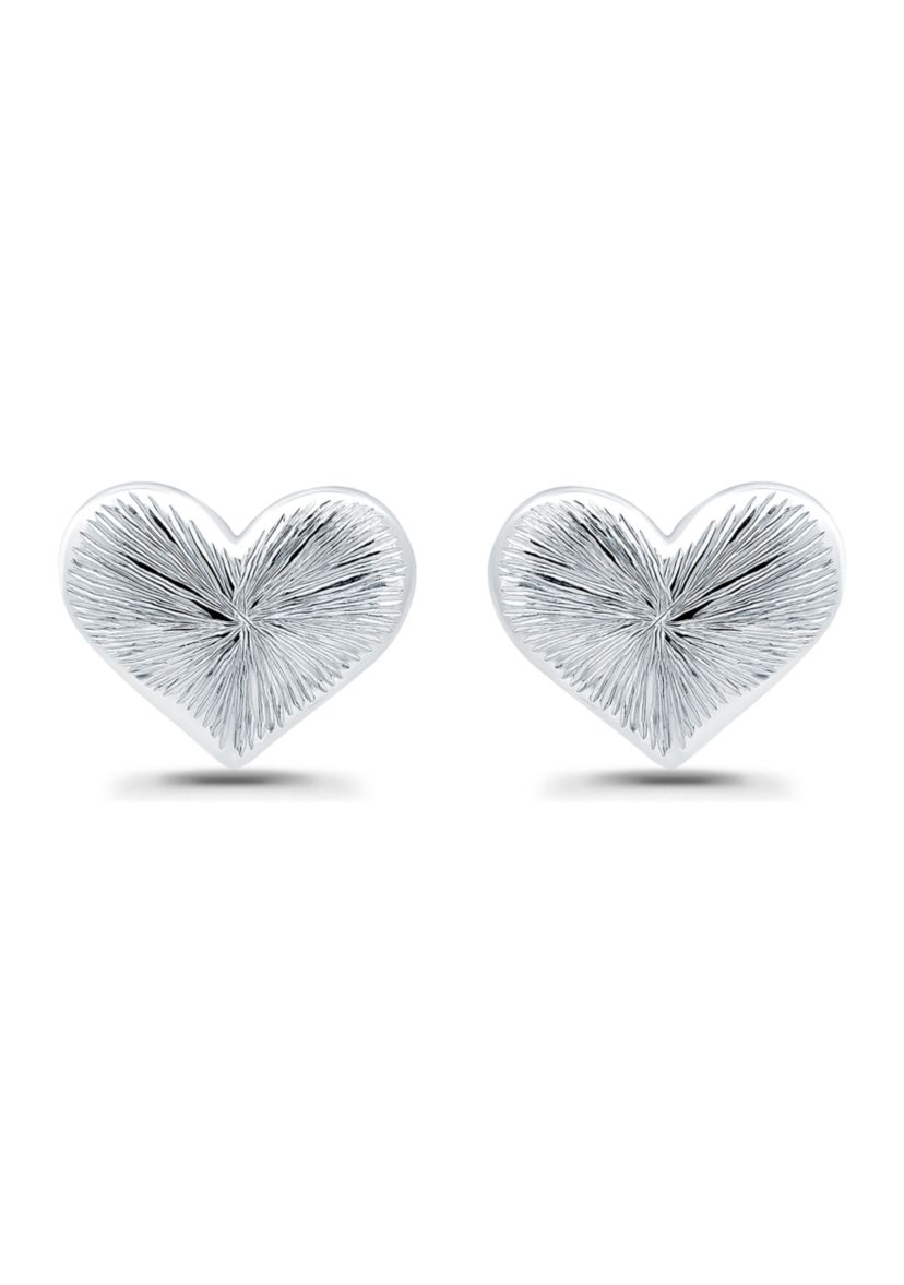 Sterling Silver Etched Heart Stud Earrings