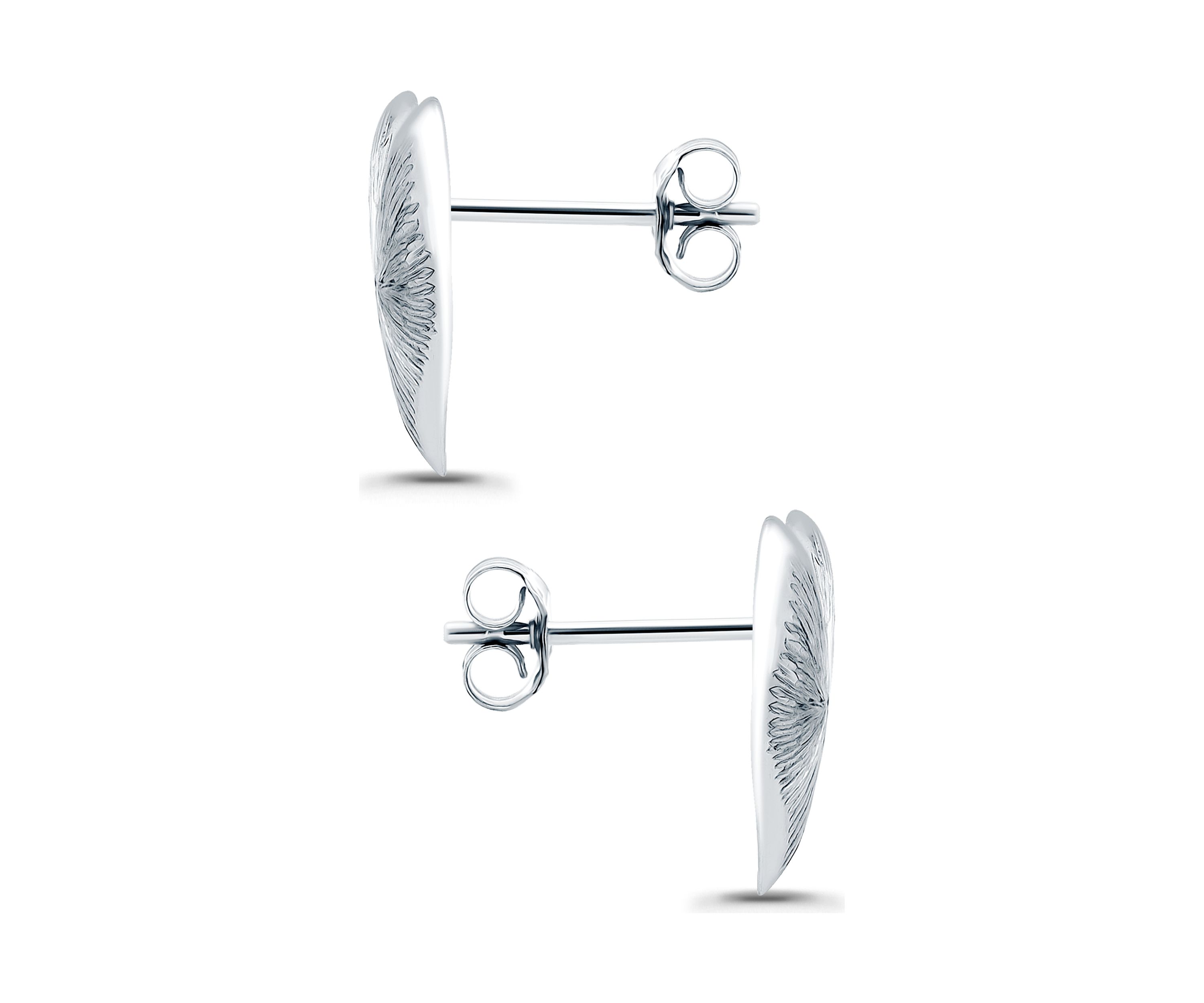 Sterling Silver Etched Heart Stud Earrings