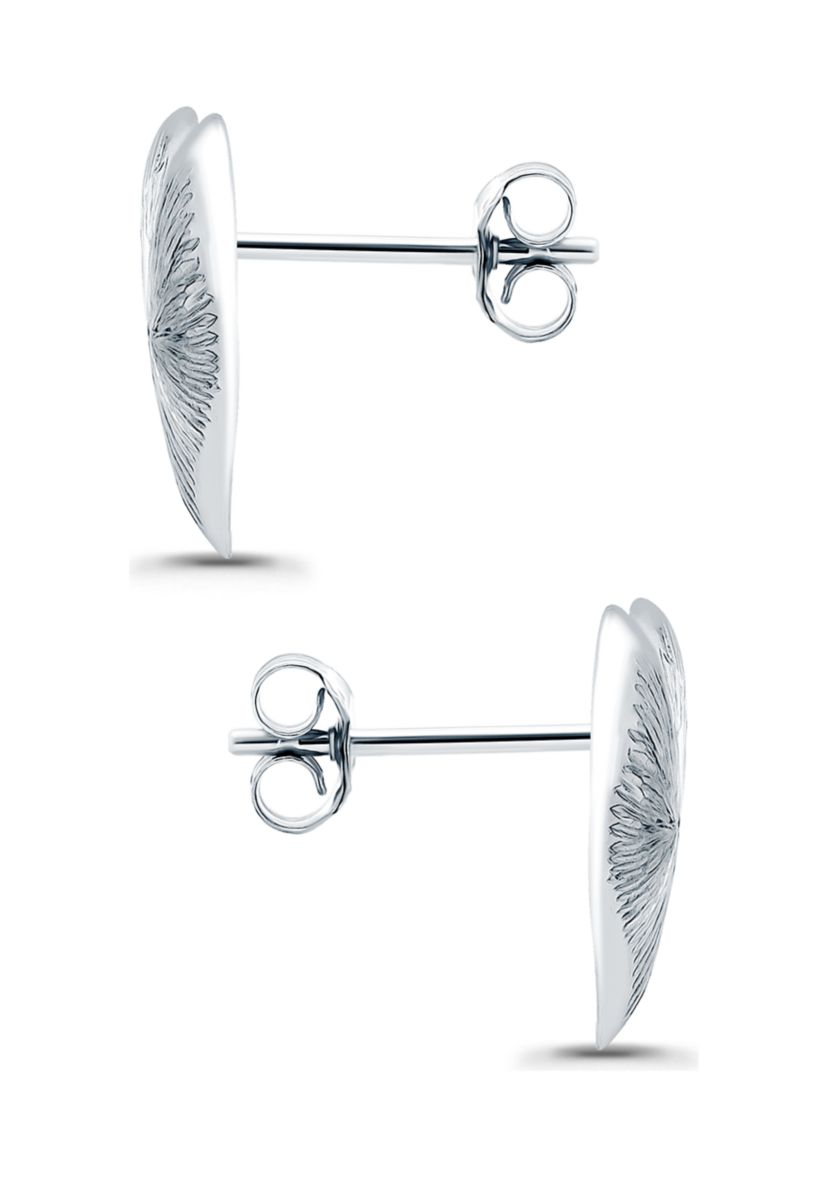 Sterling Silver Etched Heart Stud Earrings