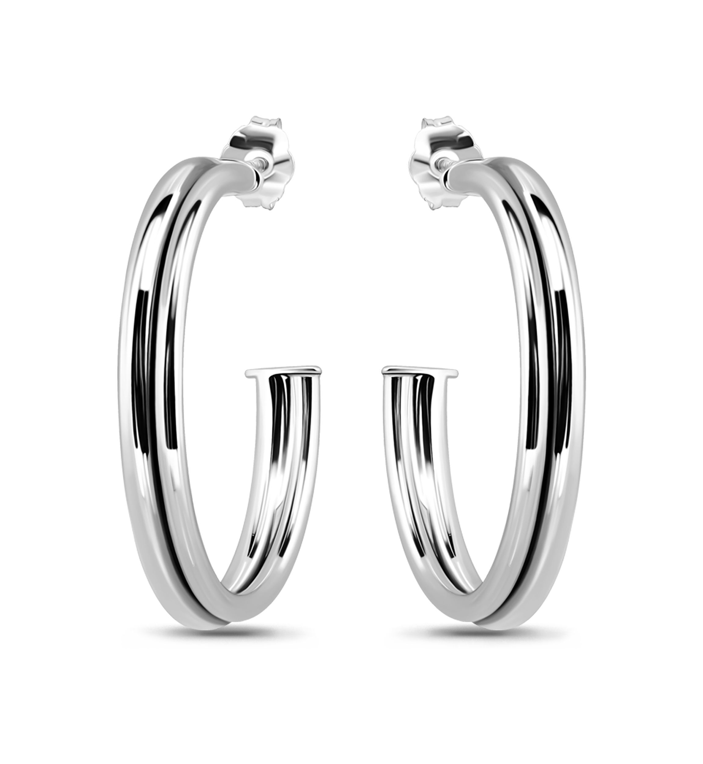 Sterling Silver Double Round Tubing Hoop Earrings