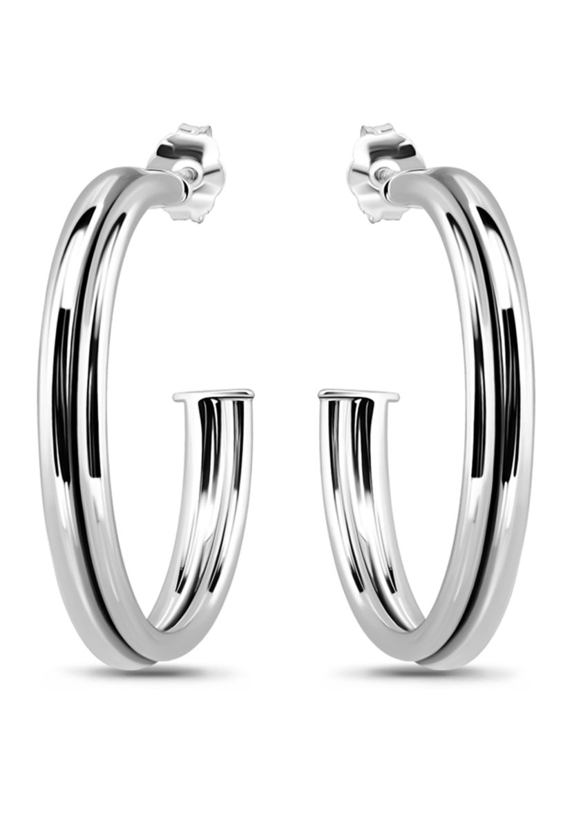Sterling Silver Double Round Tubing Hoop Earrings