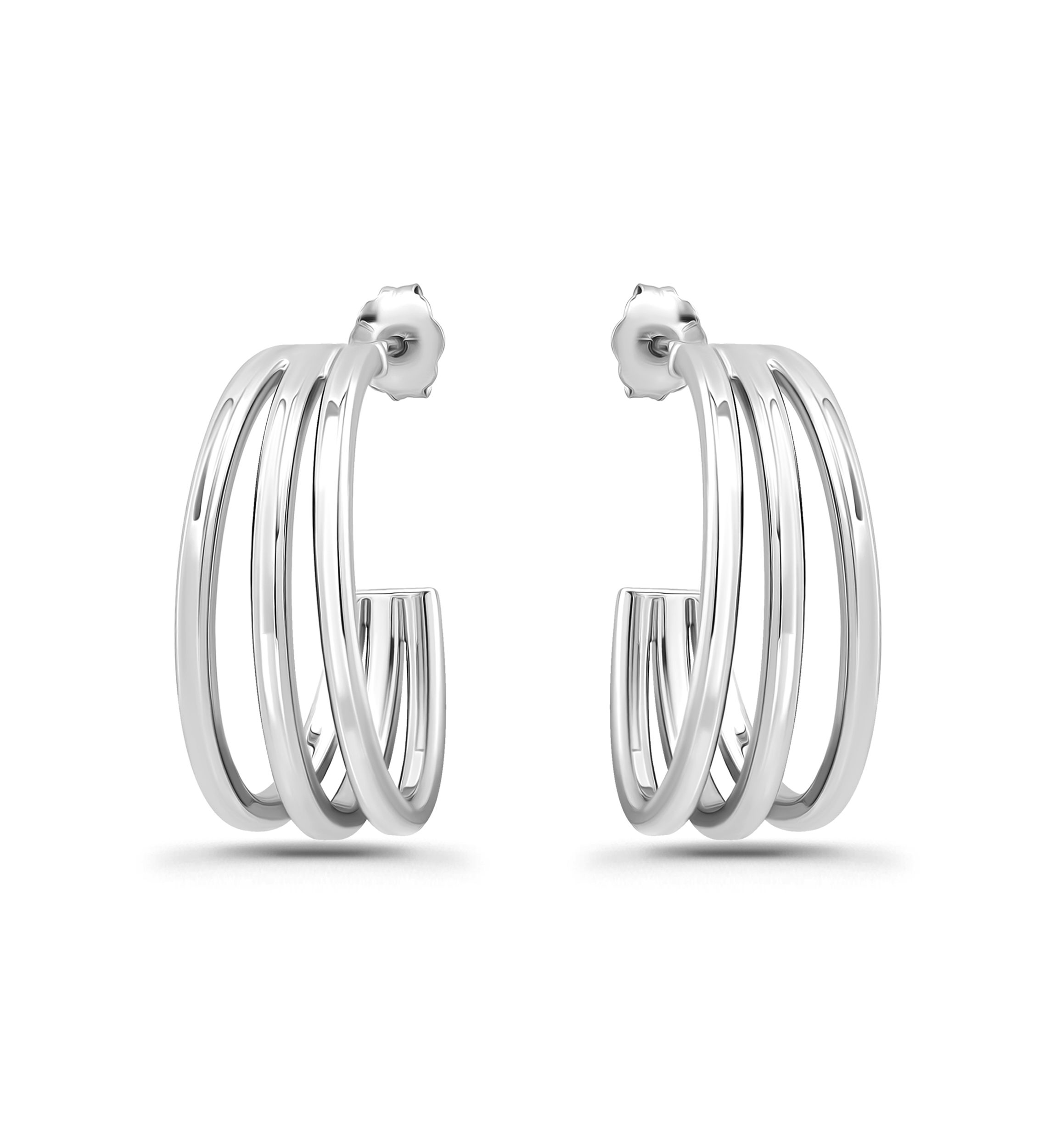 Sterling Silver Triple Tubing Hoop Earrings
