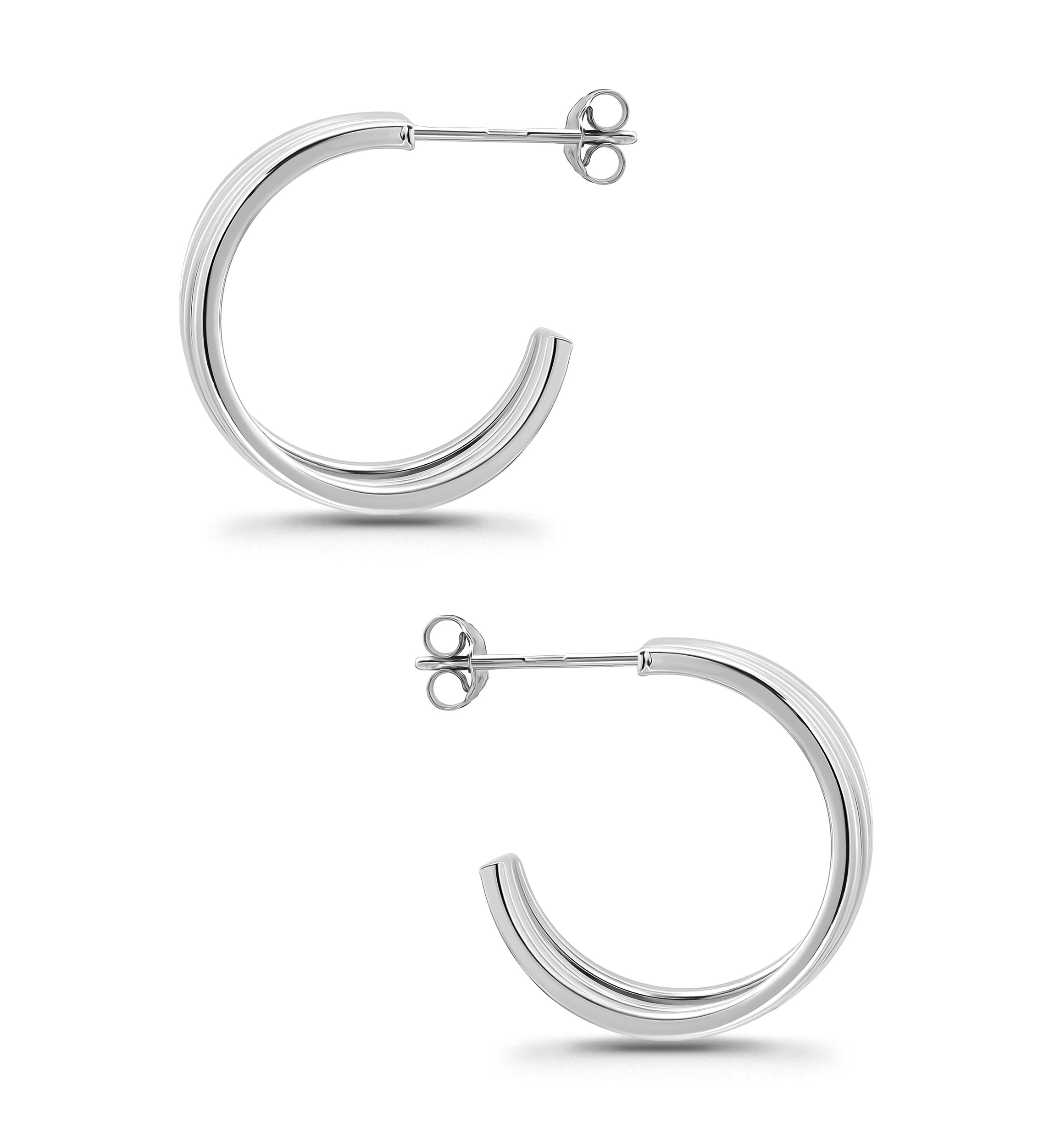 Sterling Silver Triple Tubing Hoop Earrings