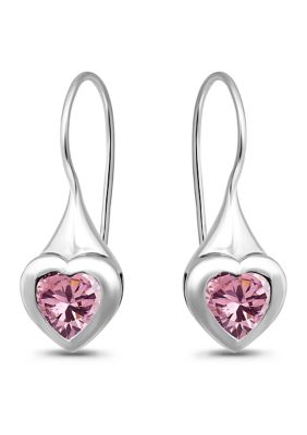 B.Brilliant Sterling Silver Heart Shape Cubic Zirconia Bezel French Wire Drop Earrings