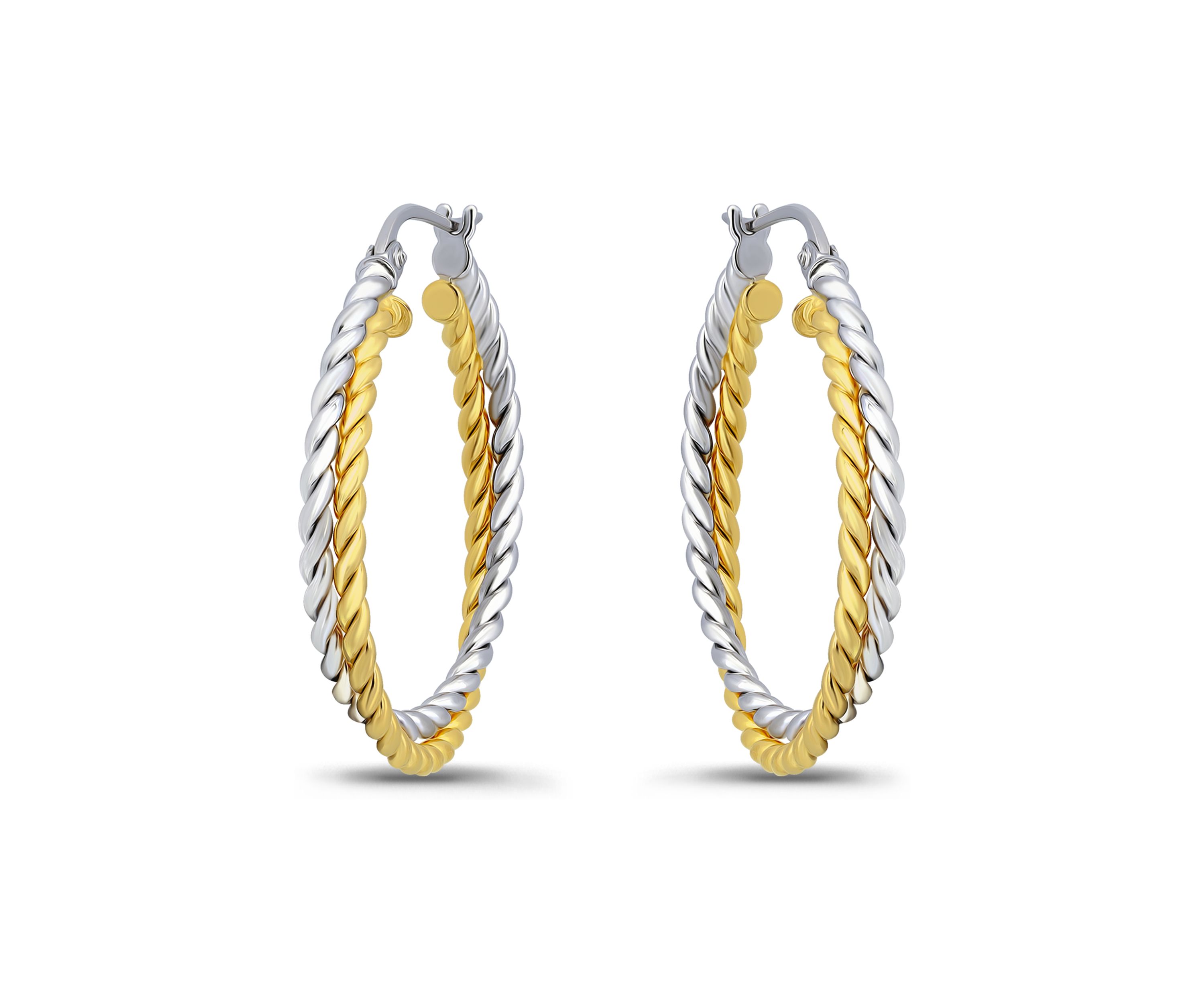 Two Tone 25 Millimeter Double Rope Hoop Earrings