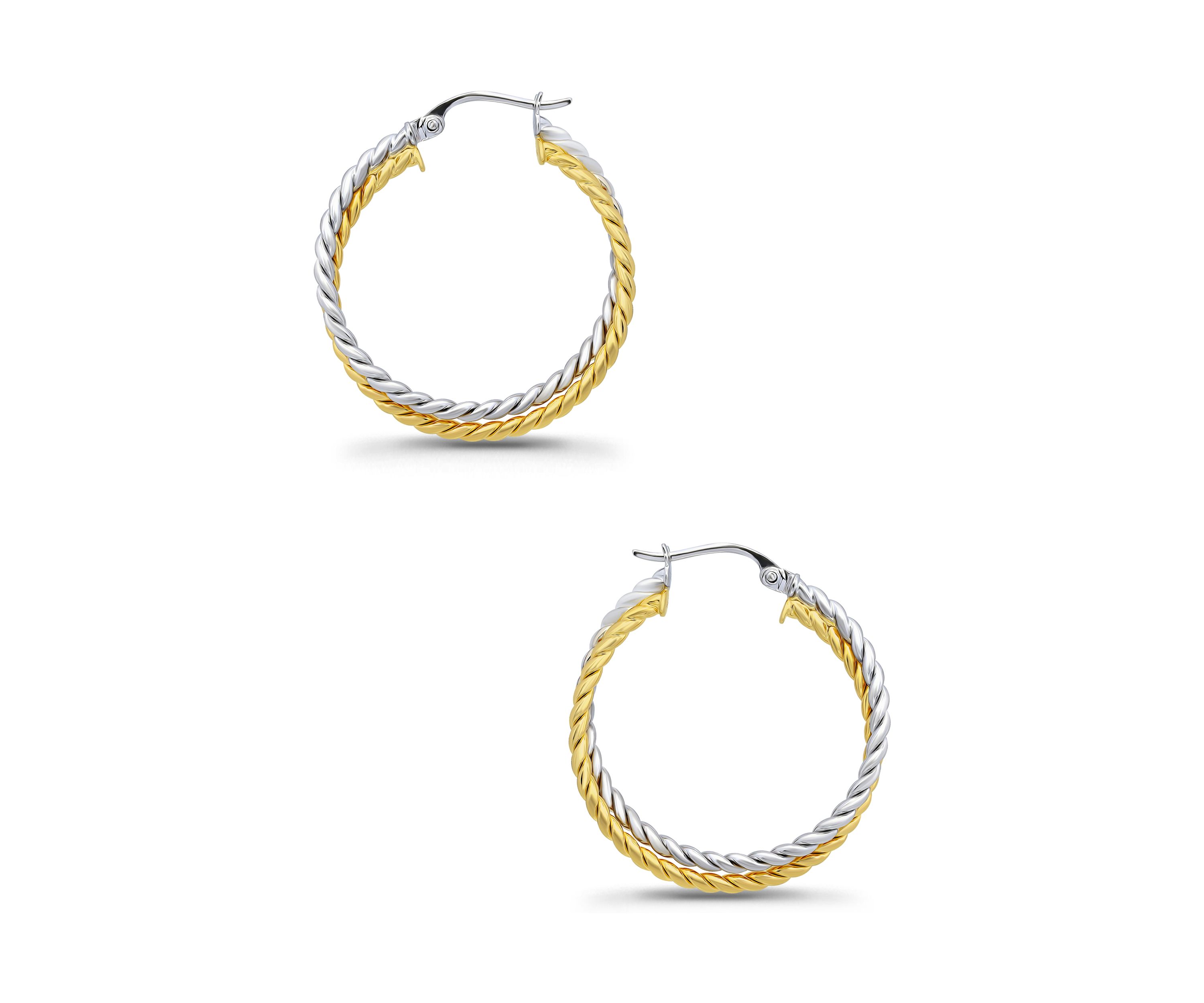 Two Tone 25 Millimeter Double Rope Hoop Earrings