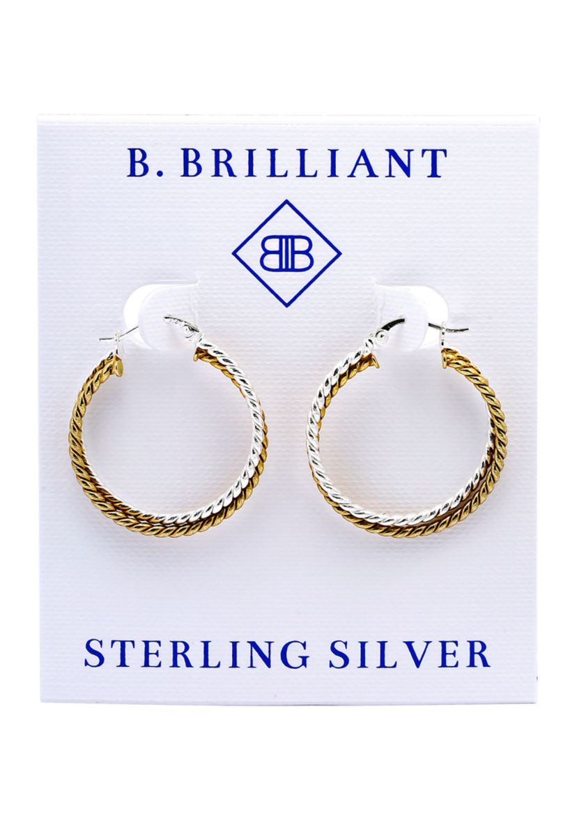 Two Tone 25 Millimeter Double Rope Hoop Earrings