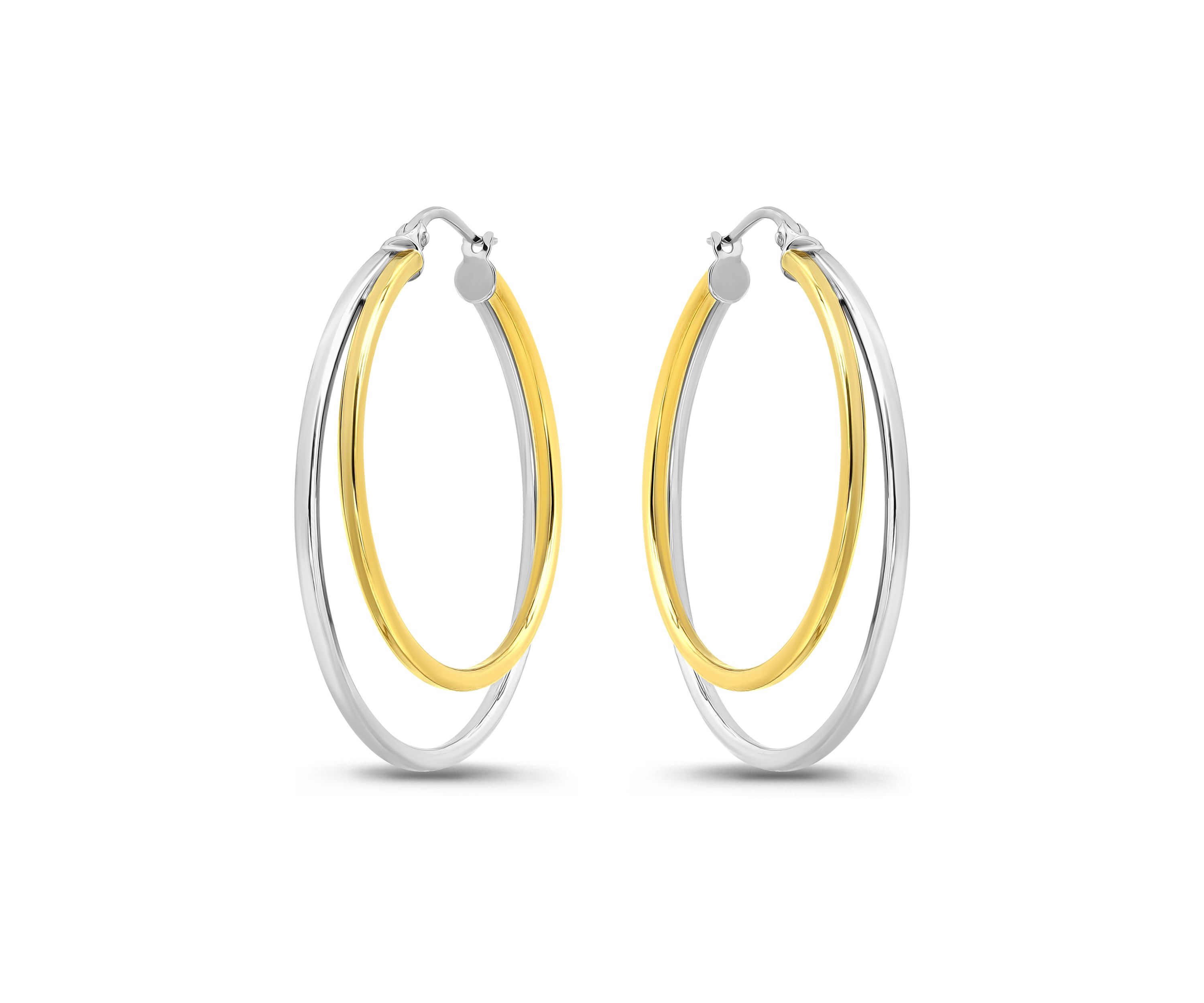 Two Tone Double Round Tubing Hoop Earrings