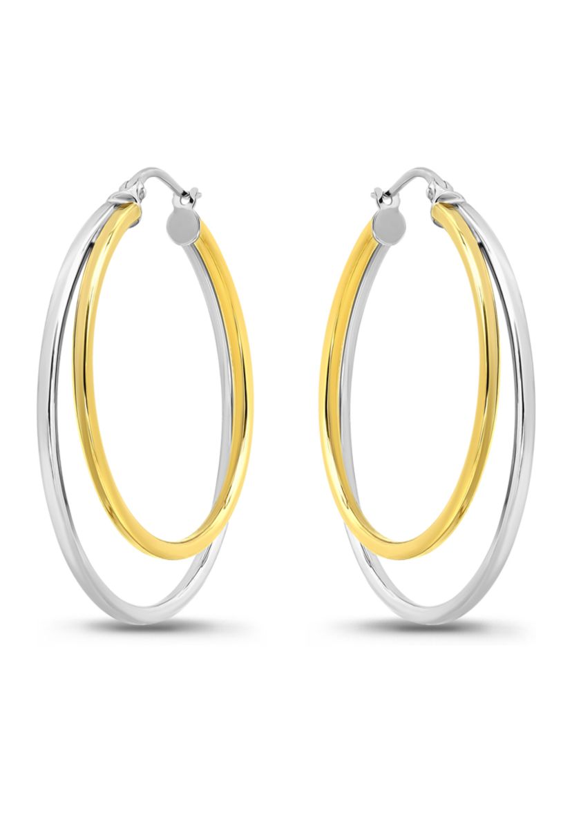 Two Tone Double Round Tubing Hoop Earrings