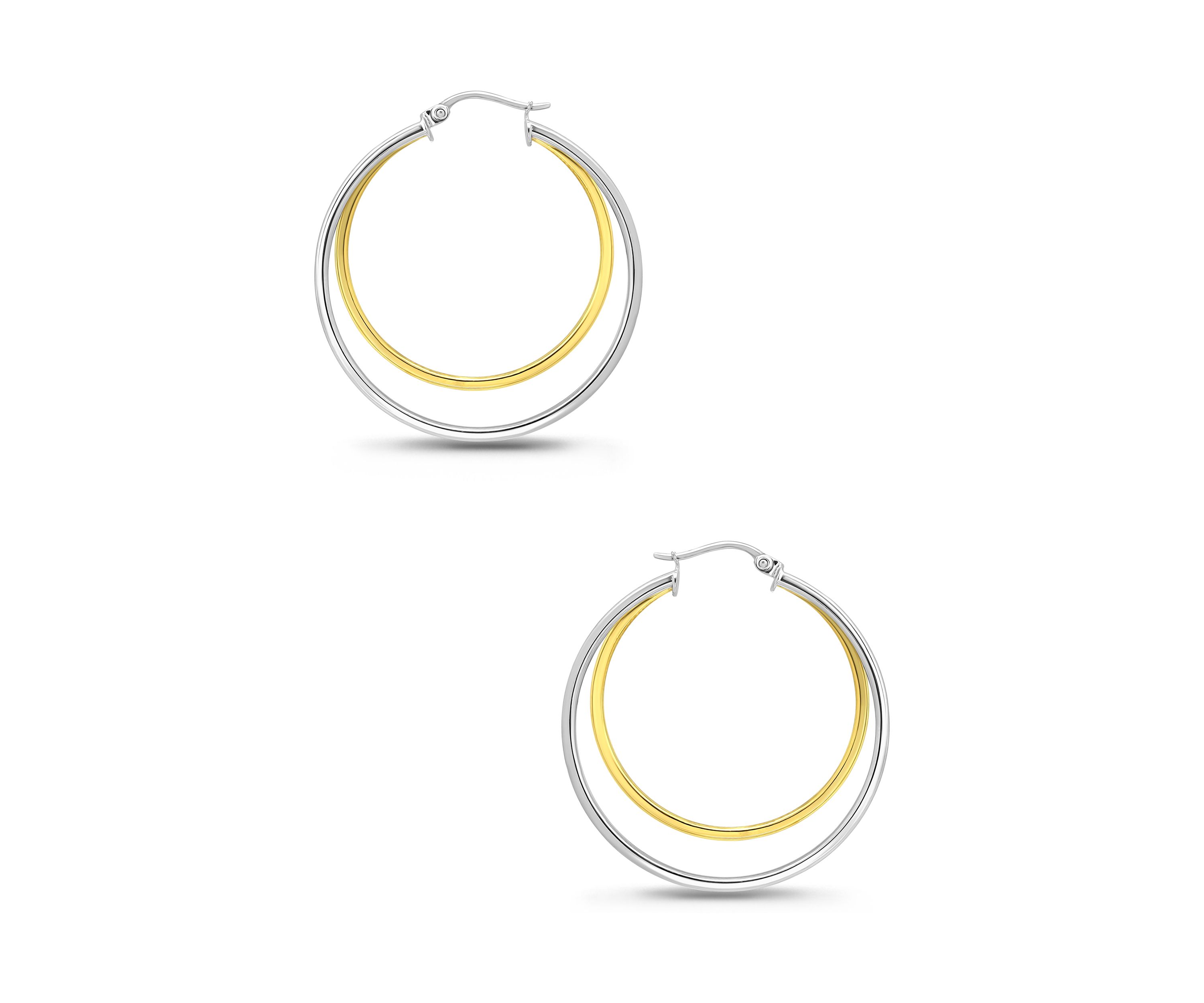 Two Tone Double Round Tubing Hoop Earrings
