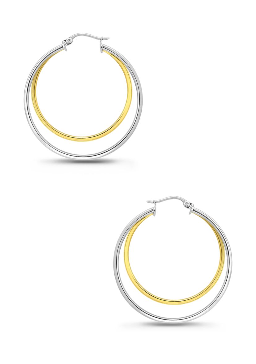 Two Tone Double Round Tubing Hoop Earrings