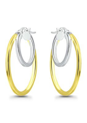 Belk Silverworks Two Tone Sterling Silver Double Tubing Hoop Earrings